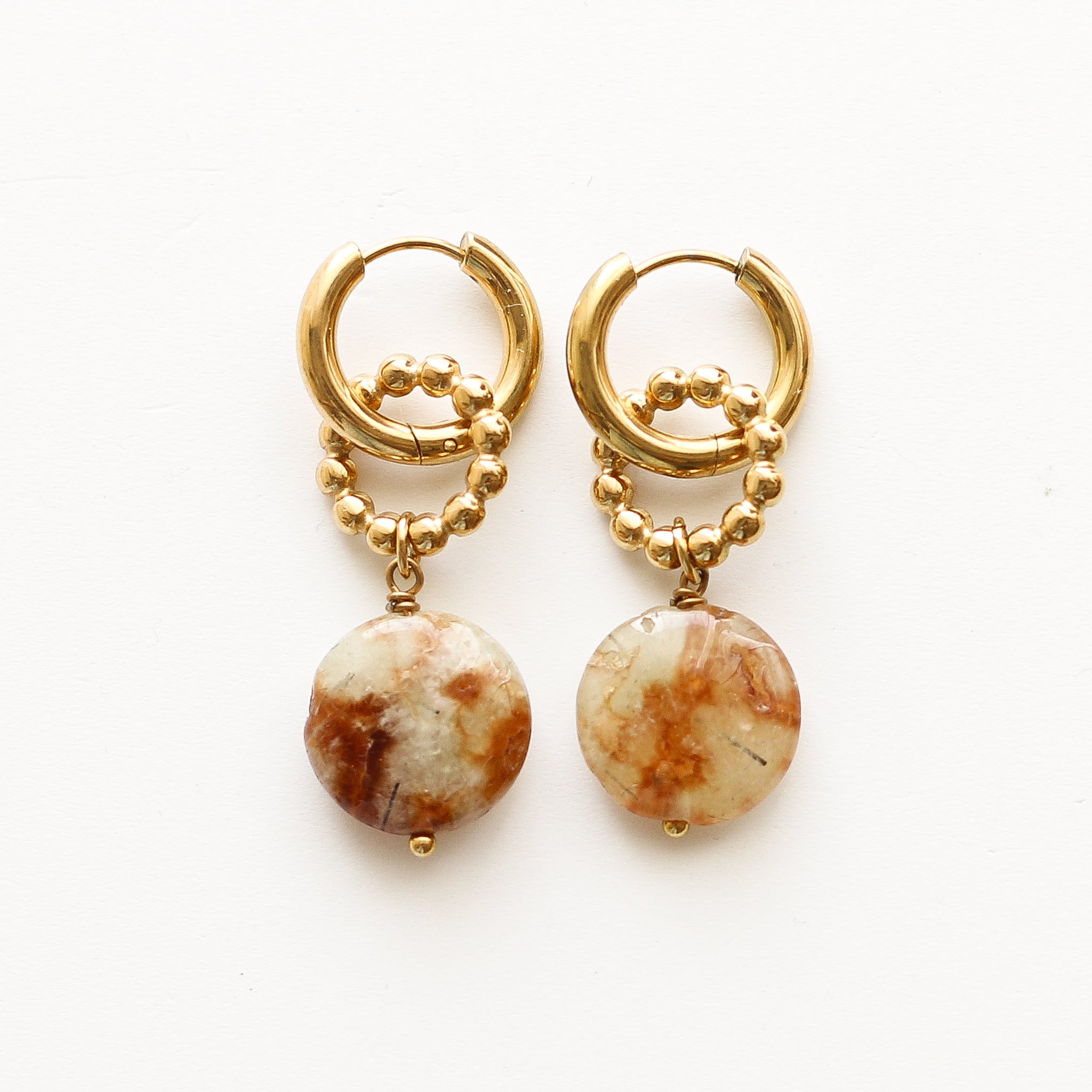 Boucles anneaux Préhnite, création Mahny bijoux pierres semi-précieuses.