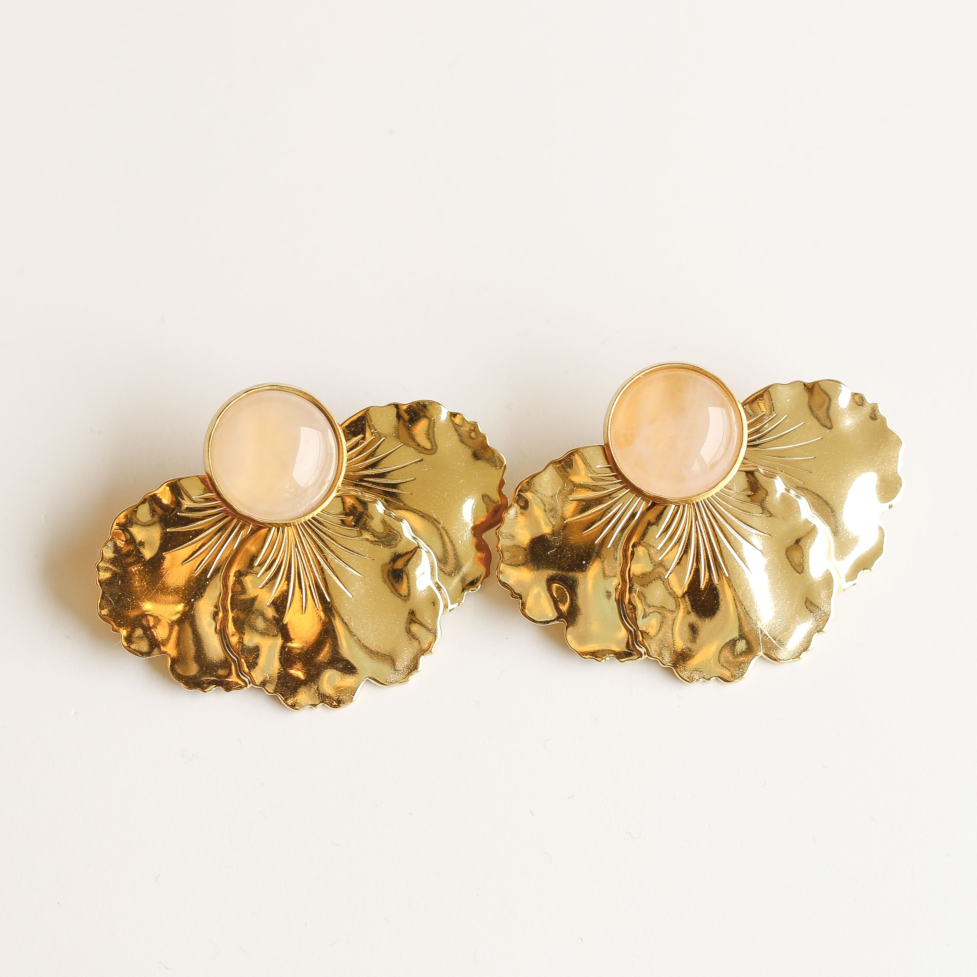 boucle quartz rose fleur acier doré