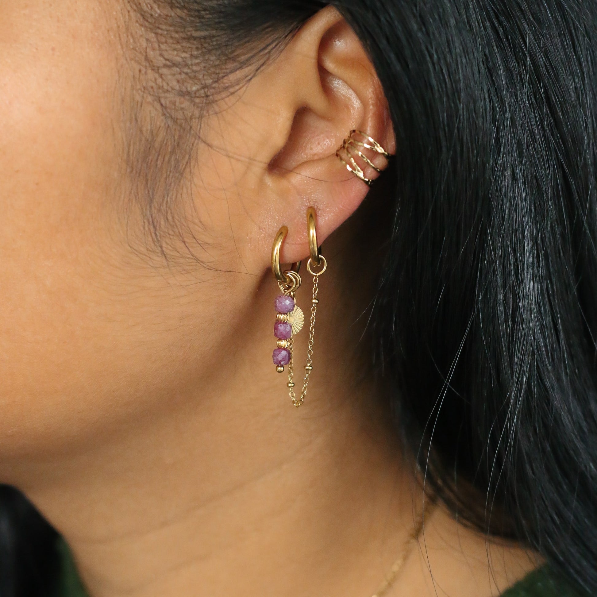 boucles d'oreilles en acier inoxydable et perles de Rubis