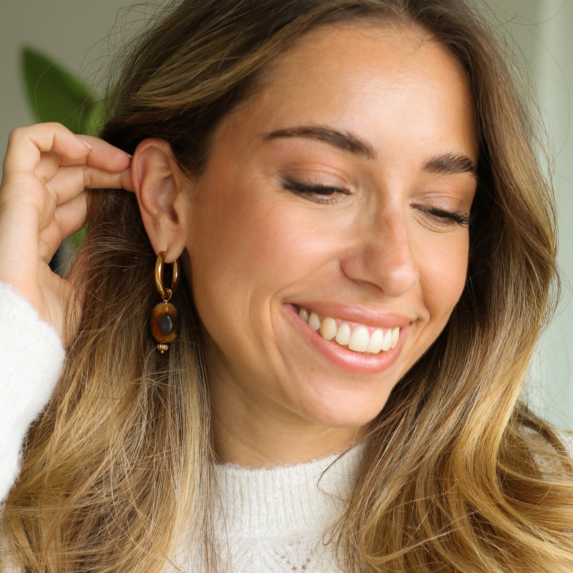 créoles tendance en Agate léopard sur montées sur acier inoxydable 