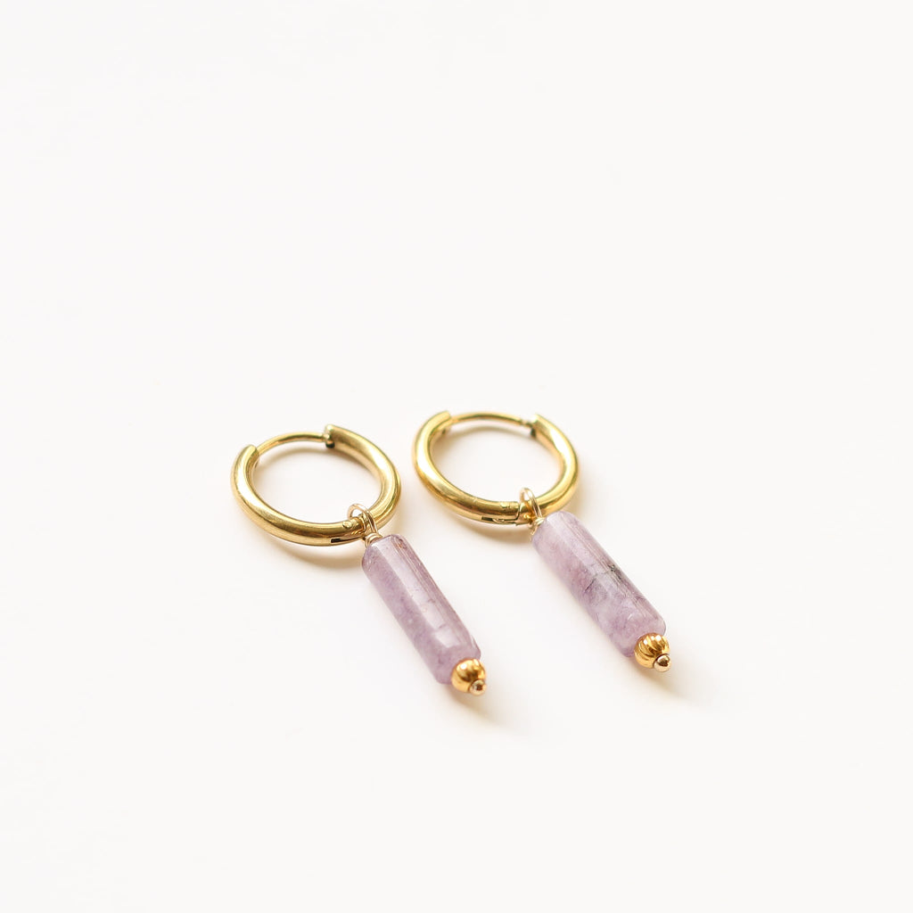 boucles anneau acier lépidolite femme