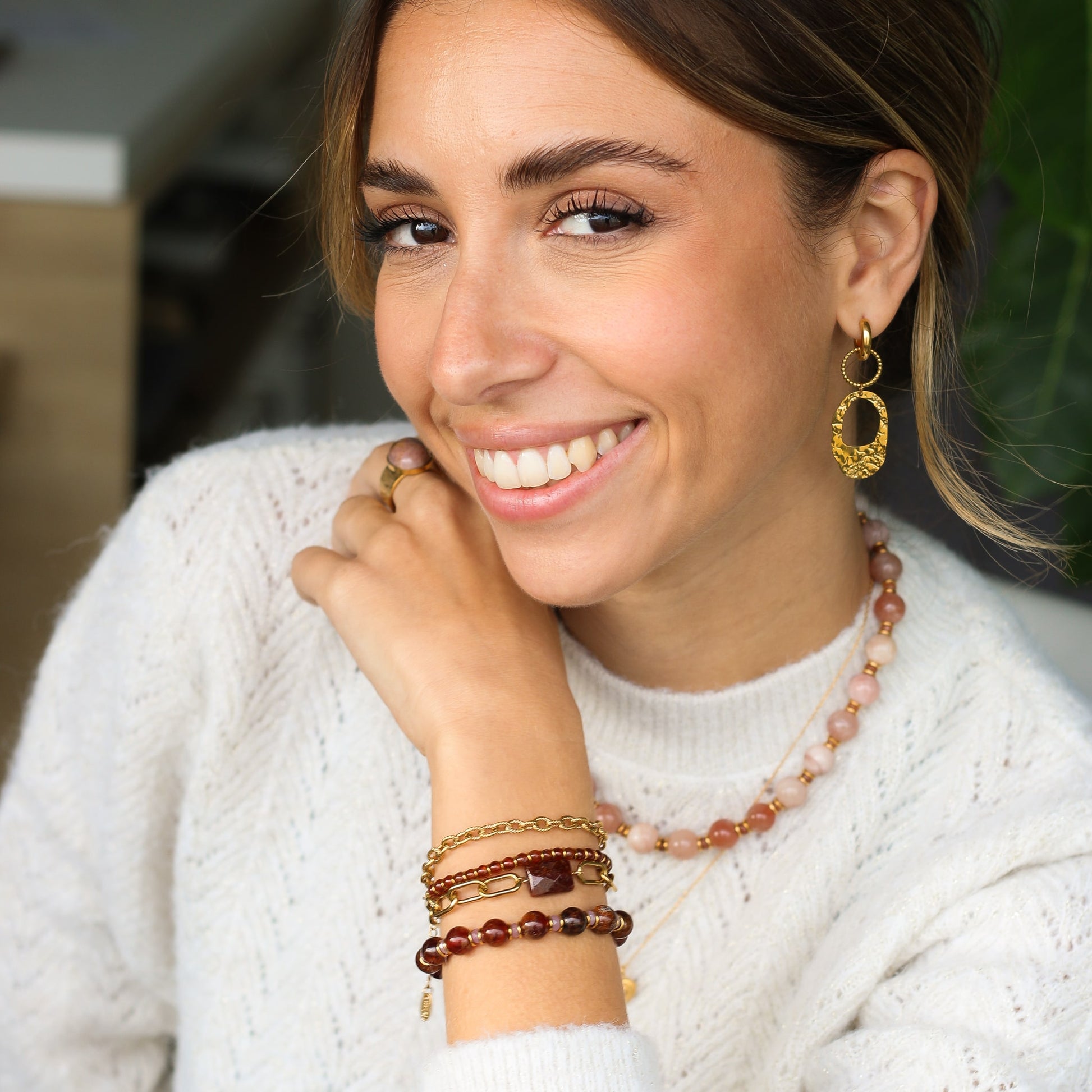 boucles d'oreilles dorées en acier inoxydable durable