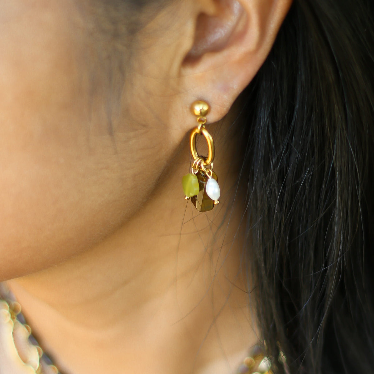 Boucles d'oreilles Œil de tigre pendante