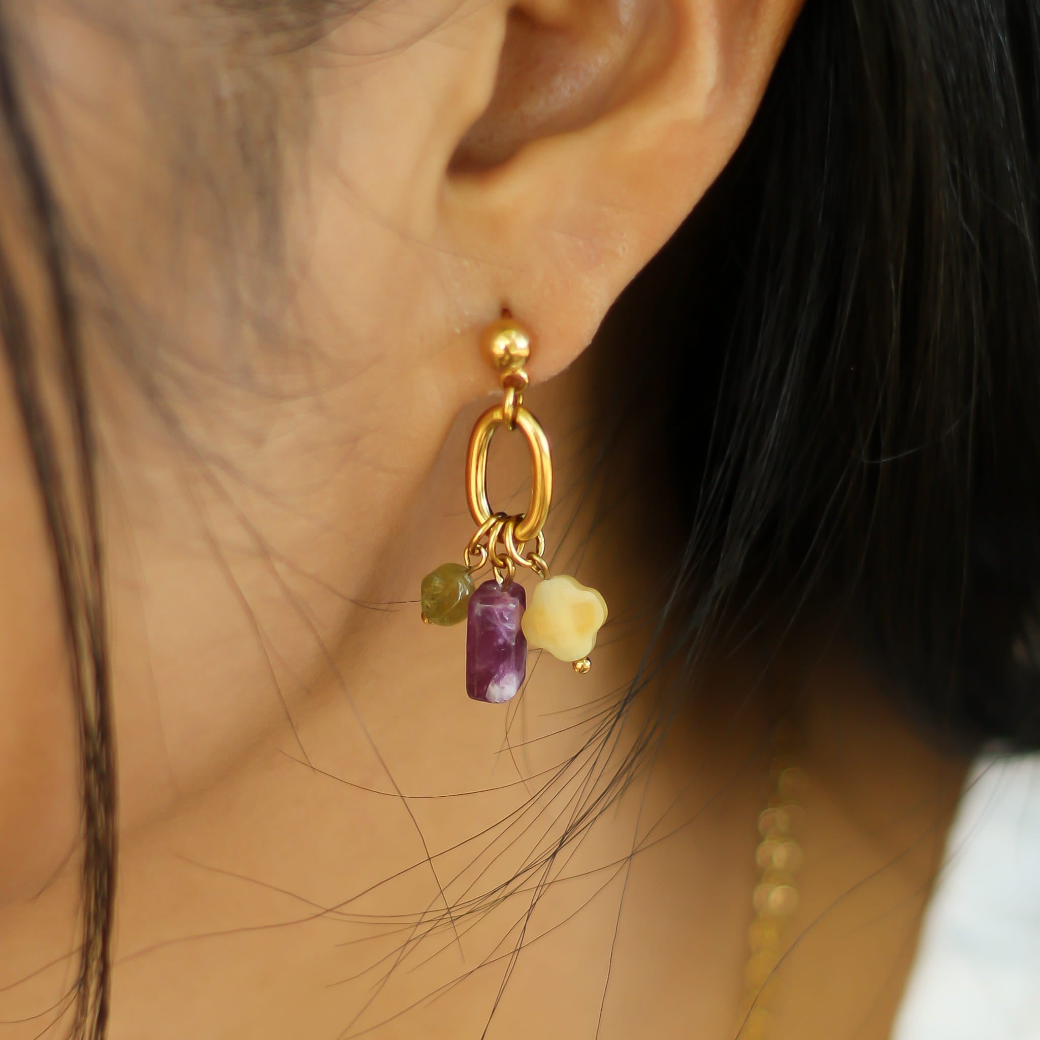 Boucles d'oreilles Lépidolite pendante