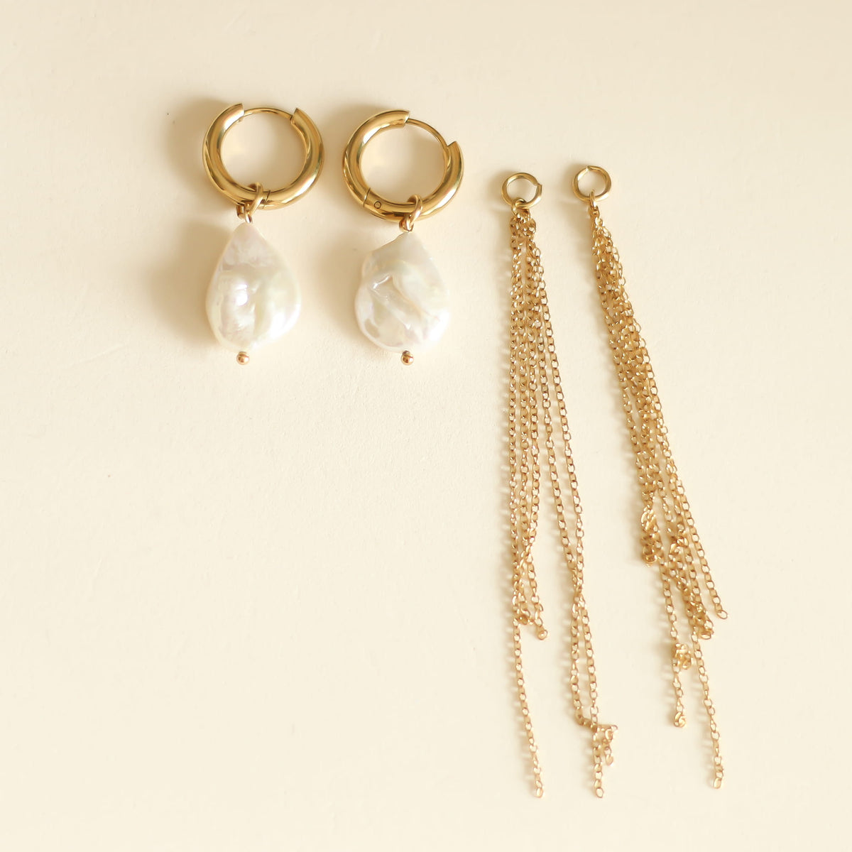 Boucles d'oreilles Perle baroque créole et chaînes