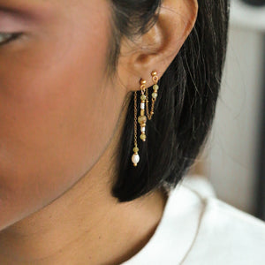 duo de boucles d'oreilles Moonlight en Grenat vert et acier inoxydable 