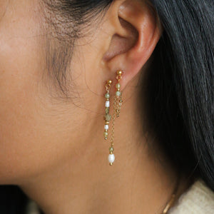 ensemble de boucles d'oreilles en Grenat vert et perles d'eau douce 