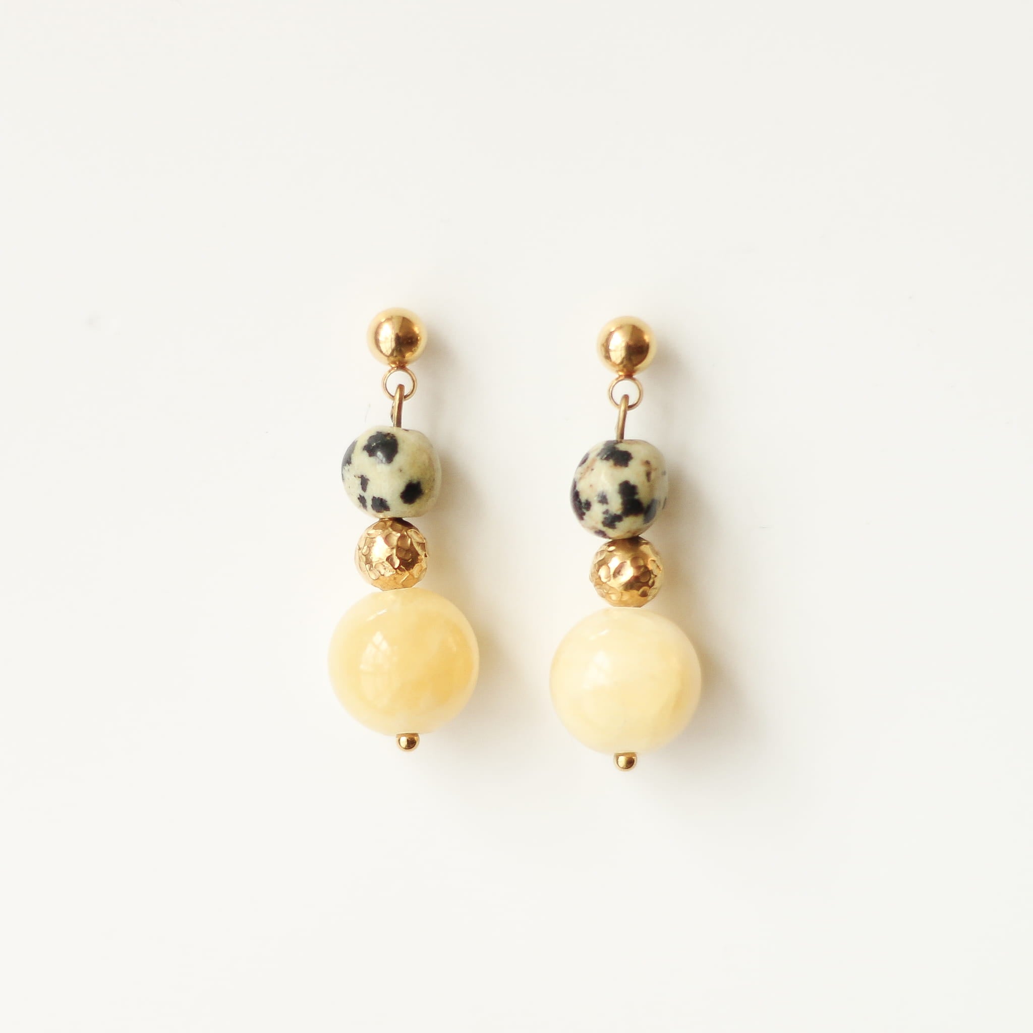 Boucles d'oreilles Calcédoine jaune et Jaspe dalmatien