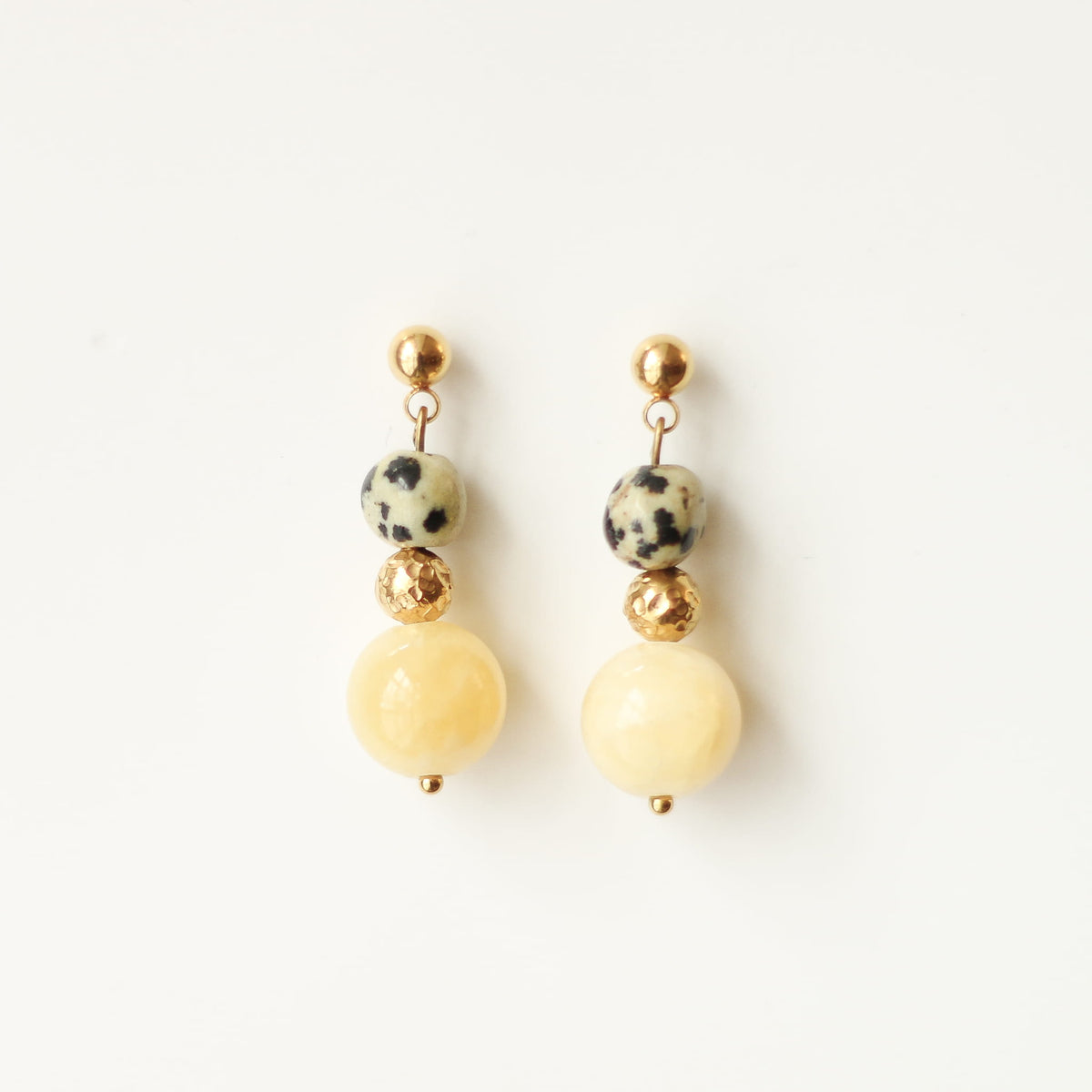 Boucles d'oreilles Calcédoine jaune et Jaspe dalmatien