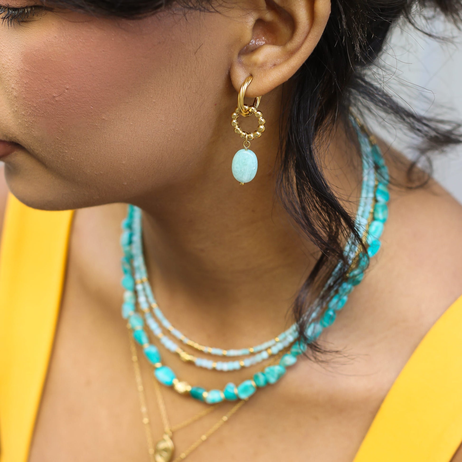 Créoles en amazonite, bijou femme.