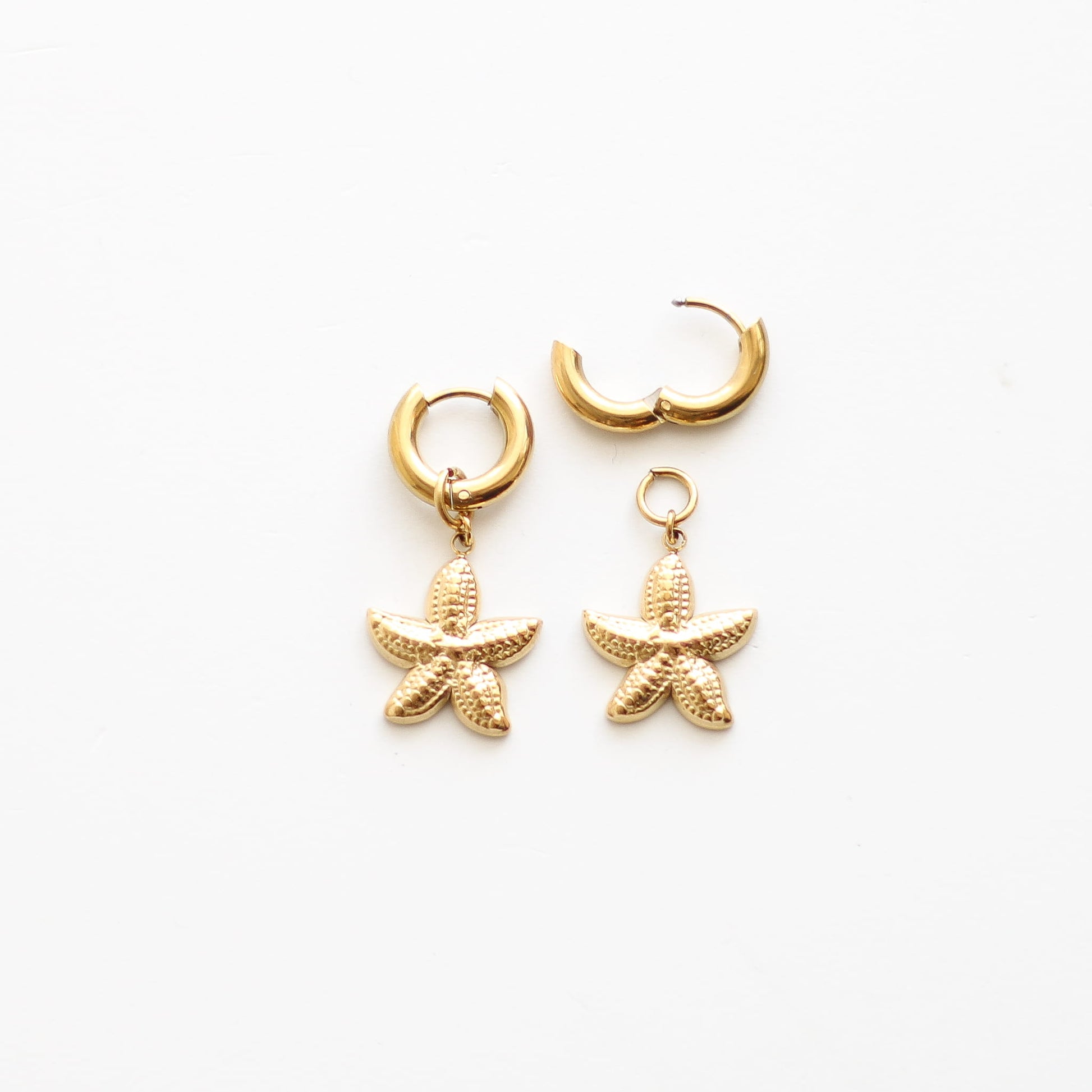 Boucles d'oreilles à pendentif étoile de mer doré, acier inoxydable doré.