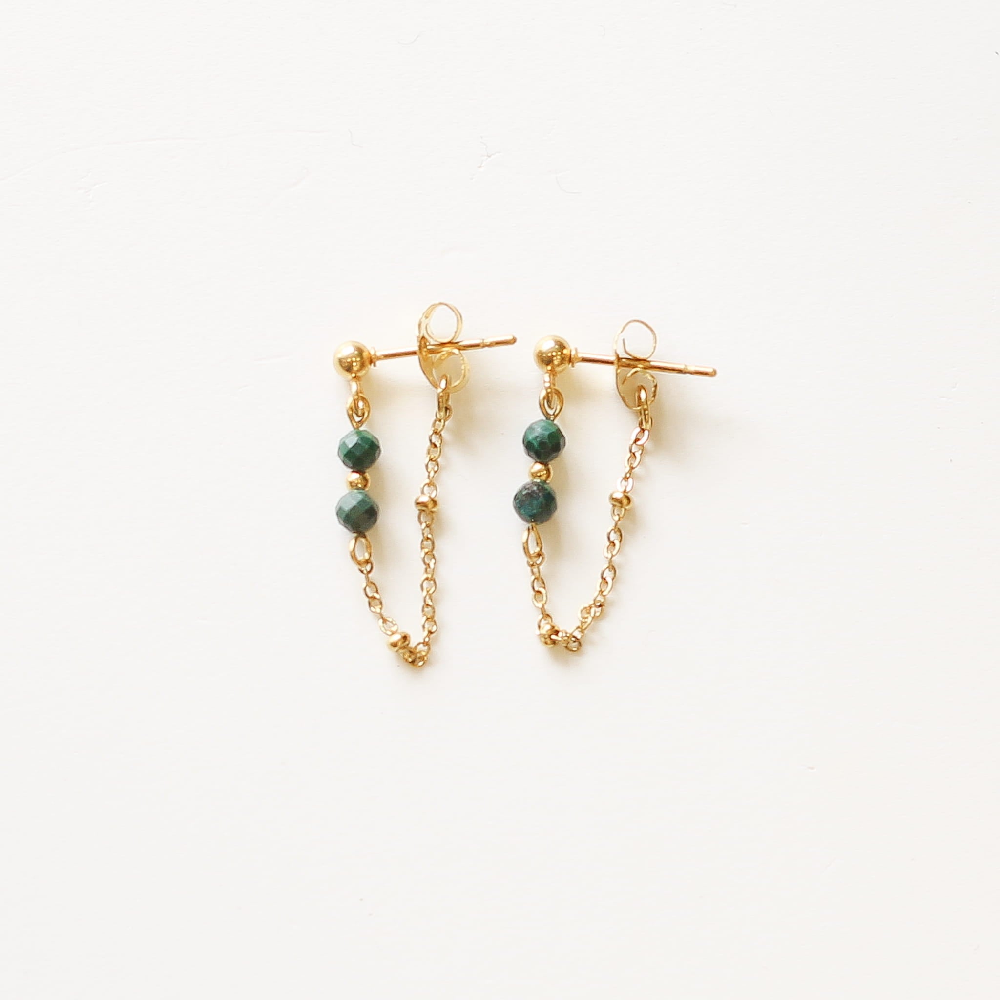 Boucles puce Malachite, Mahny bijoux pierre fine.