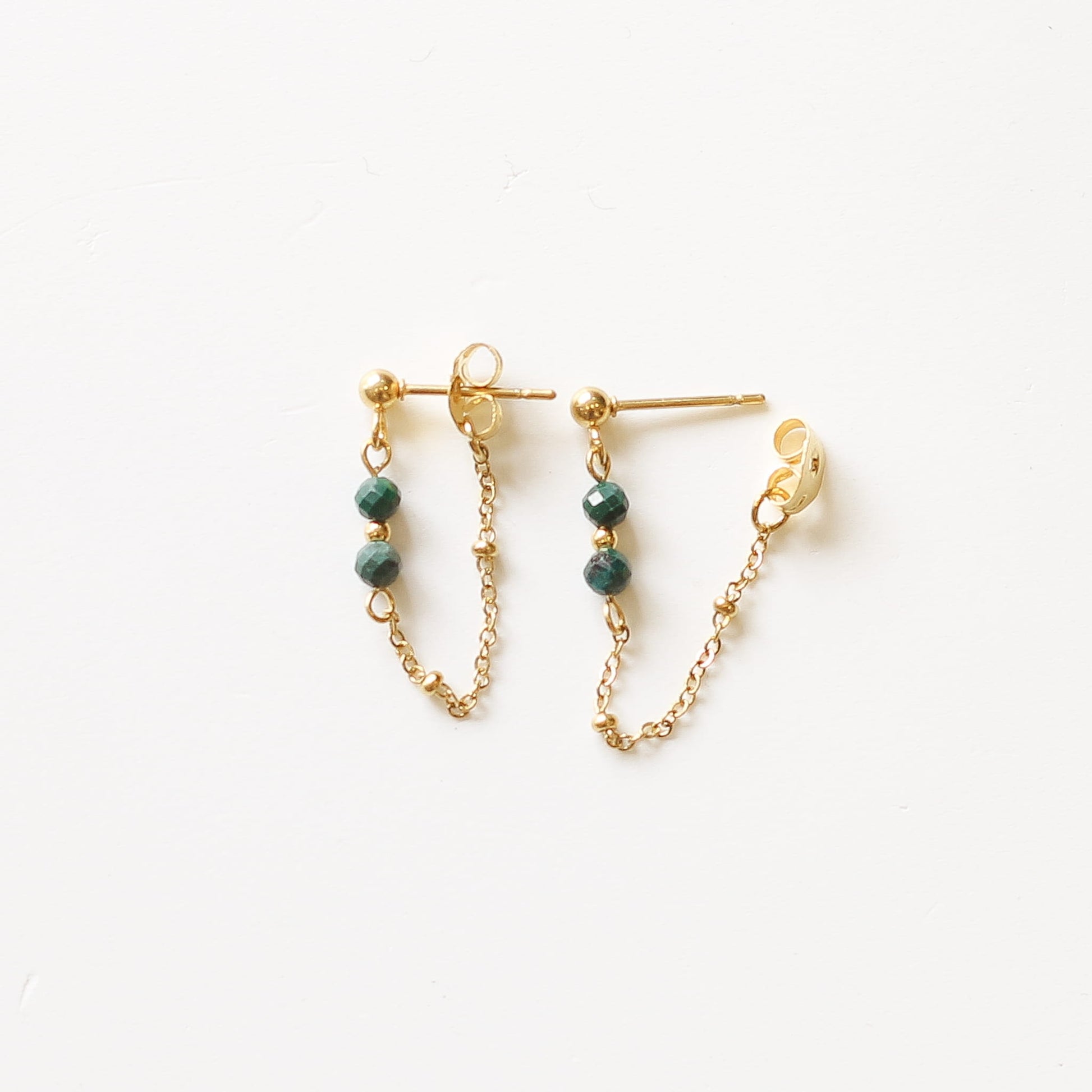 Boucles puce Malachite, détail du fermoir signé Mahny, collection Lazuli, pierres naturelles.