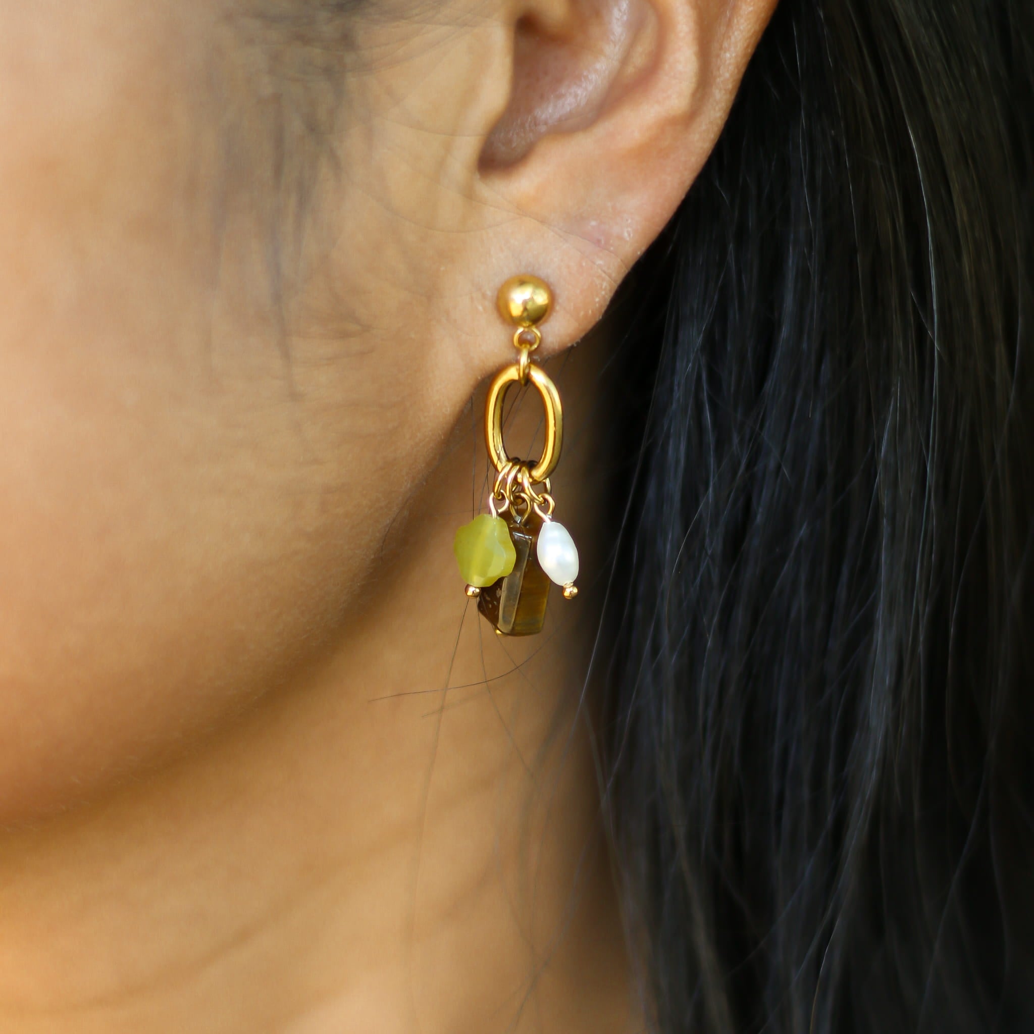 Boucles d'oreilles Œil de tigre pendante