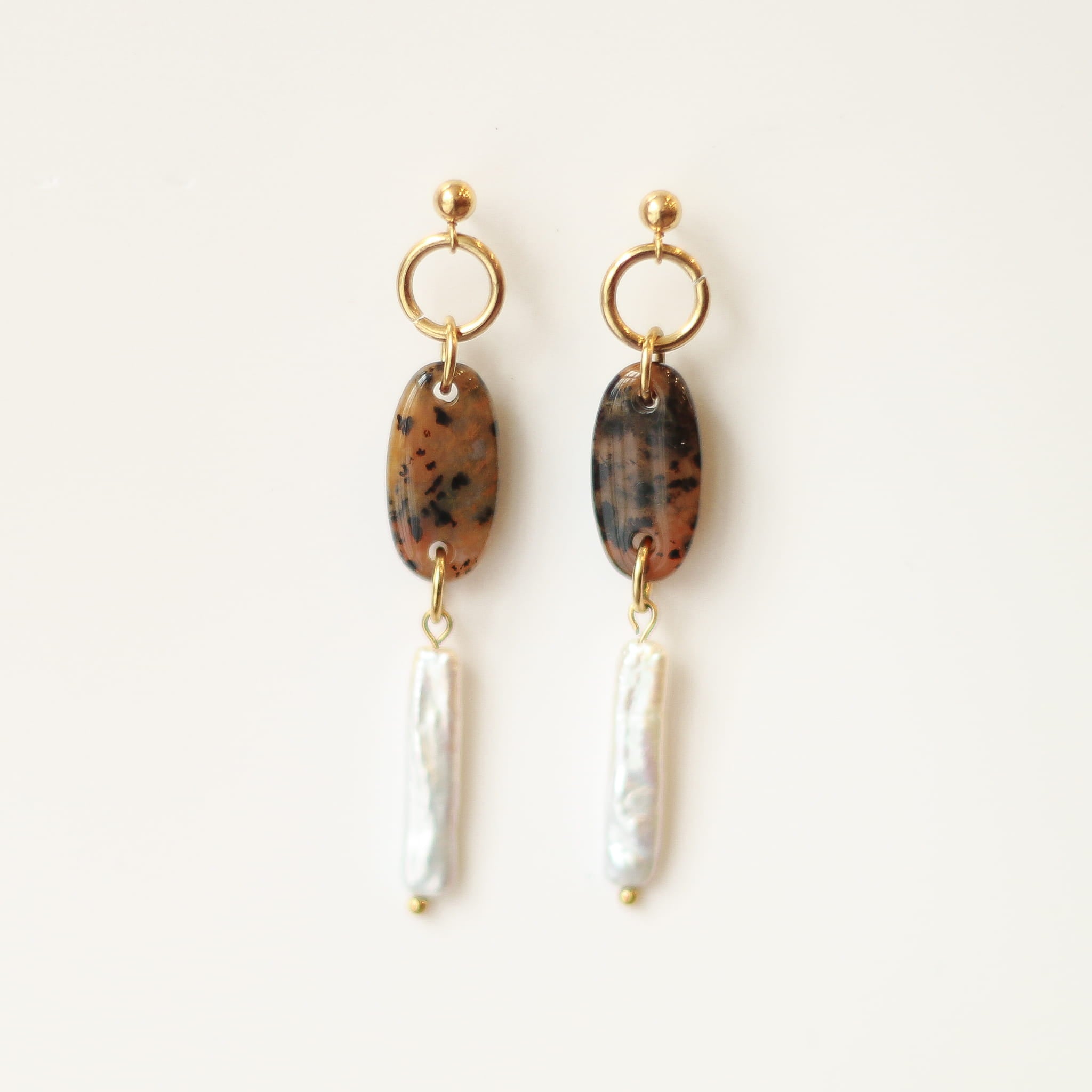 Boucles d'oreilles Perle longue & Léopard
