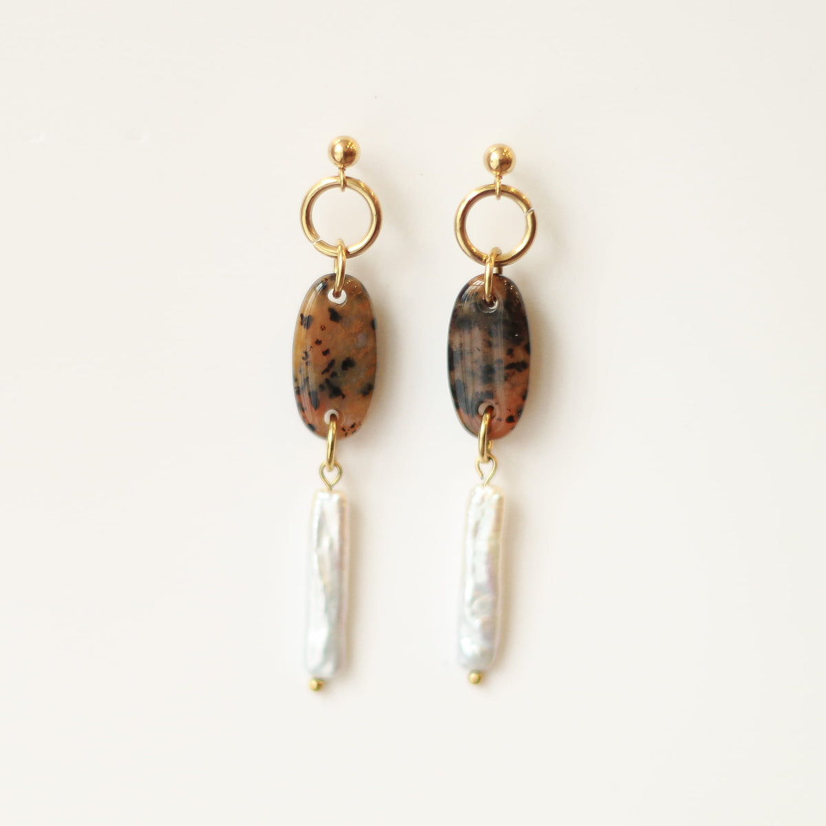 Boucles d'oreilles Perle longue & Léopard