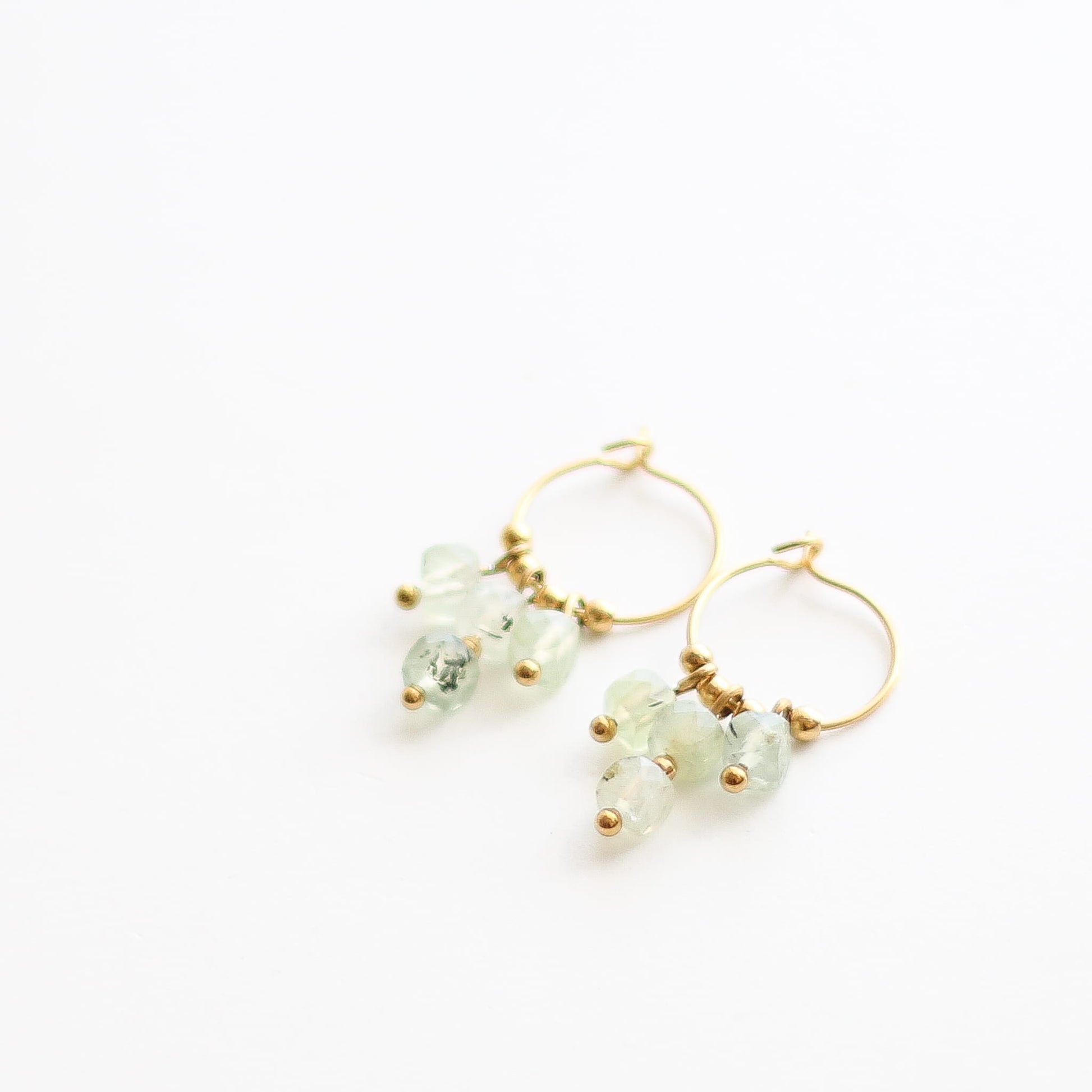 Créoles en préhnite verte, bijou femme.