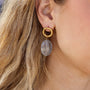 Boucles d'oreilles en quartz bleu, acier inoxydable doré.