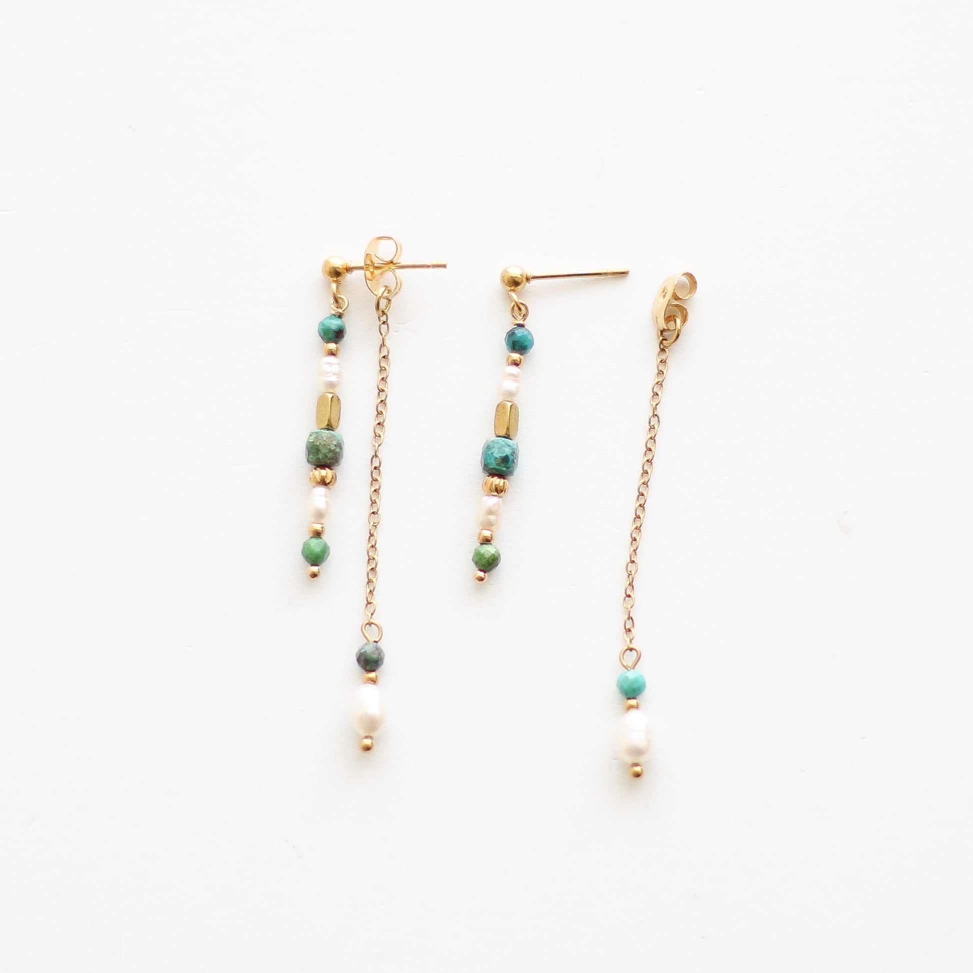 Boucles d'oreilles en turquoise à chaîne, création faite main.