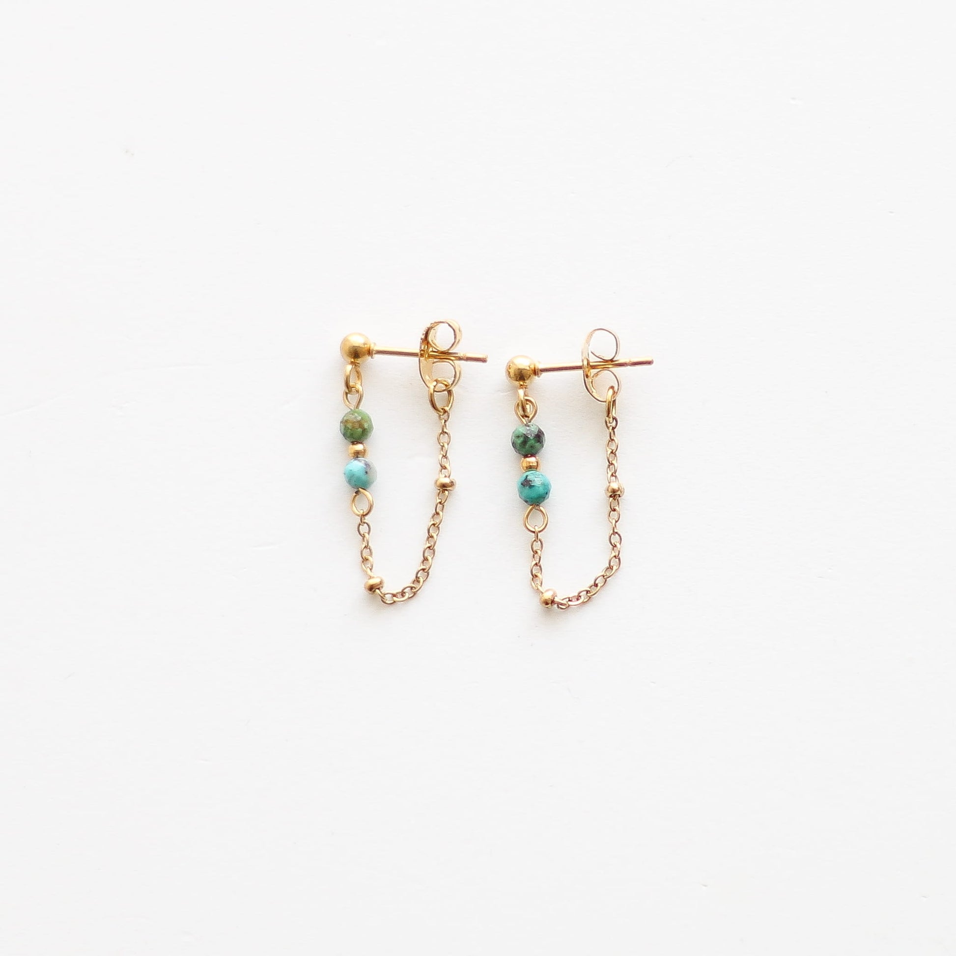 Boucles d'oreilles en turquoise à chaîne, hypoallergénique.