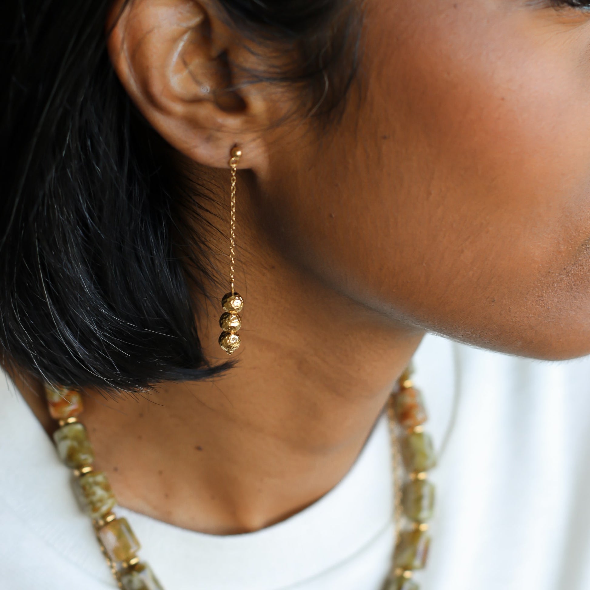 Boucles 3 Perles dorées en acier inoxydable faites main