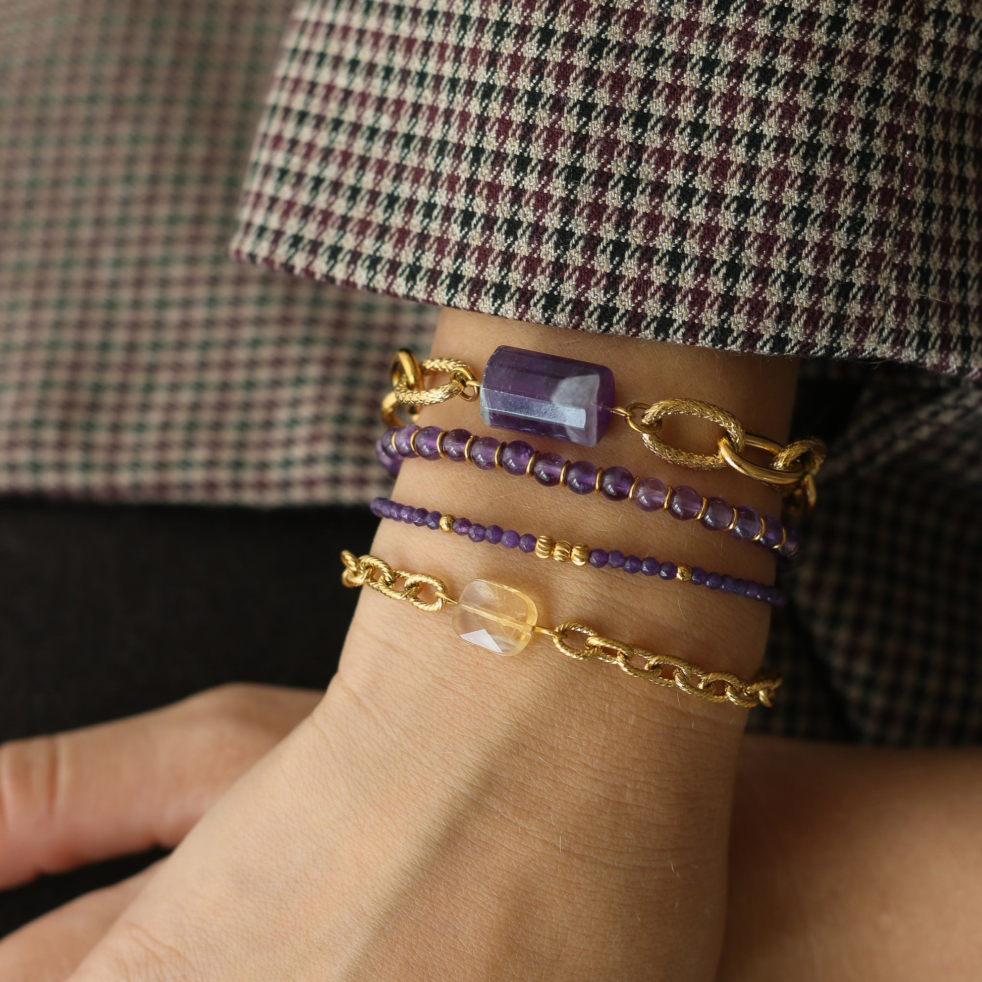 Bracelet perlé Agate Violet le cadeau pour la fête des mères