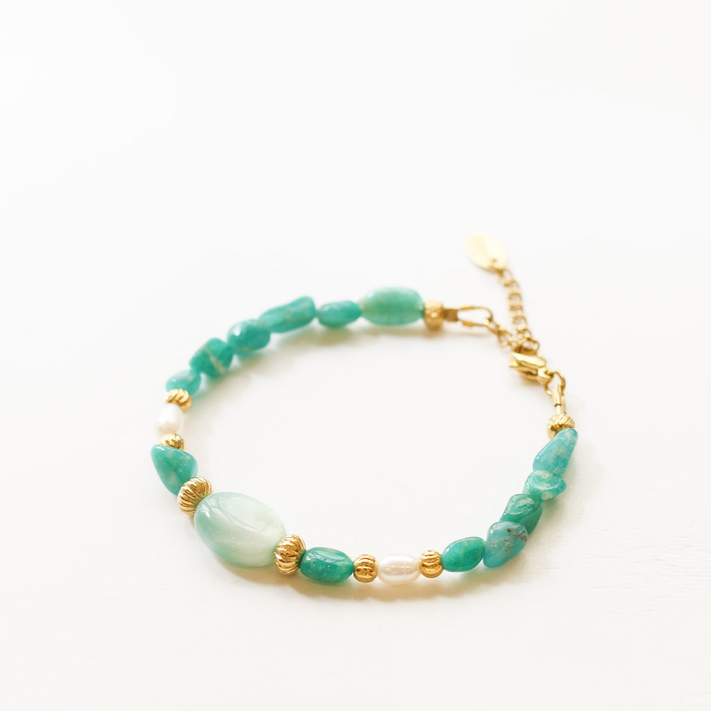bracelet amazonite angélite perle pierre nacre