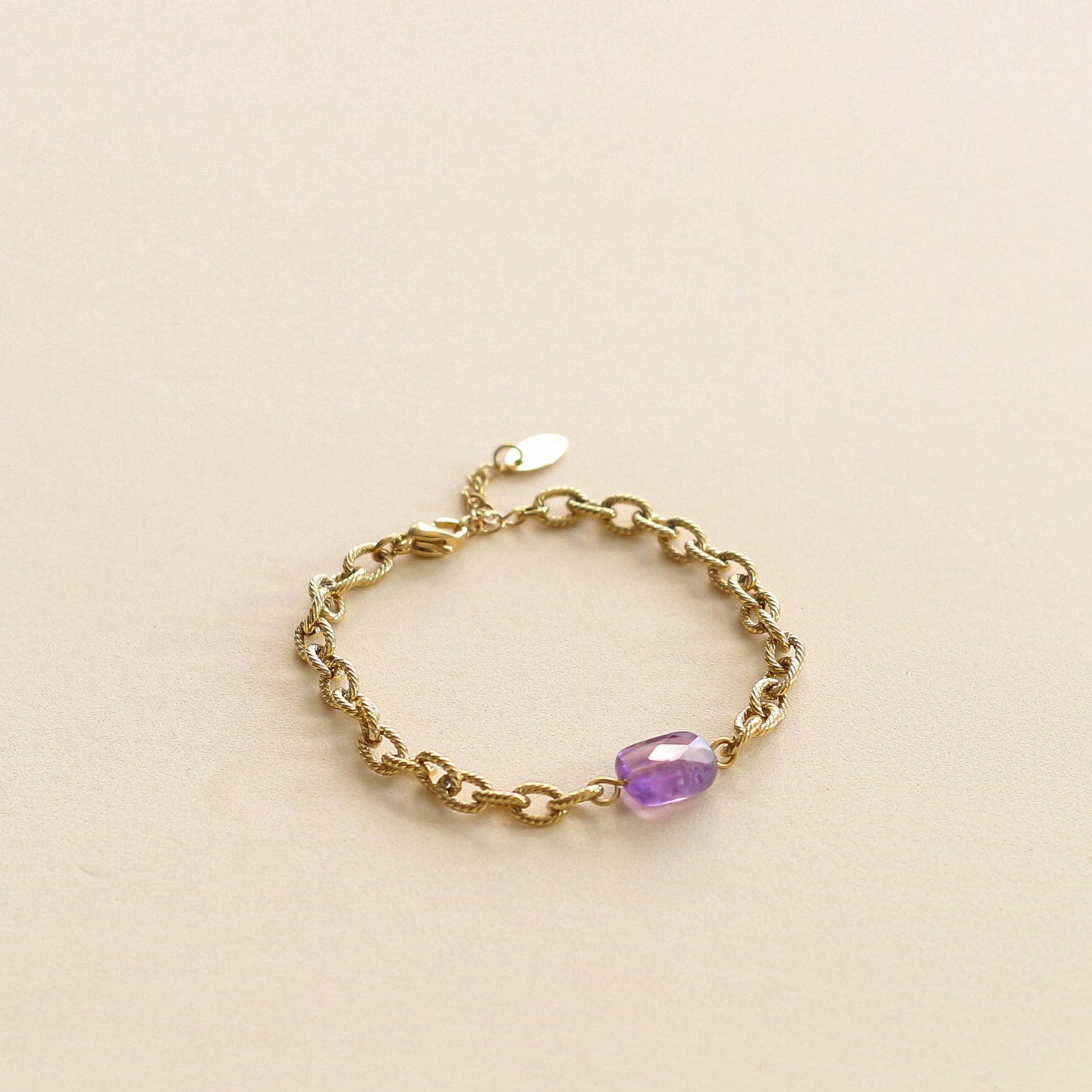 Bracelet Chaîne épaisse et Améthyste monté à la main