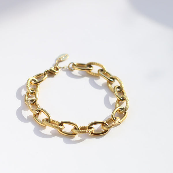 bracelet chaine mixte acier inoxydable doré
