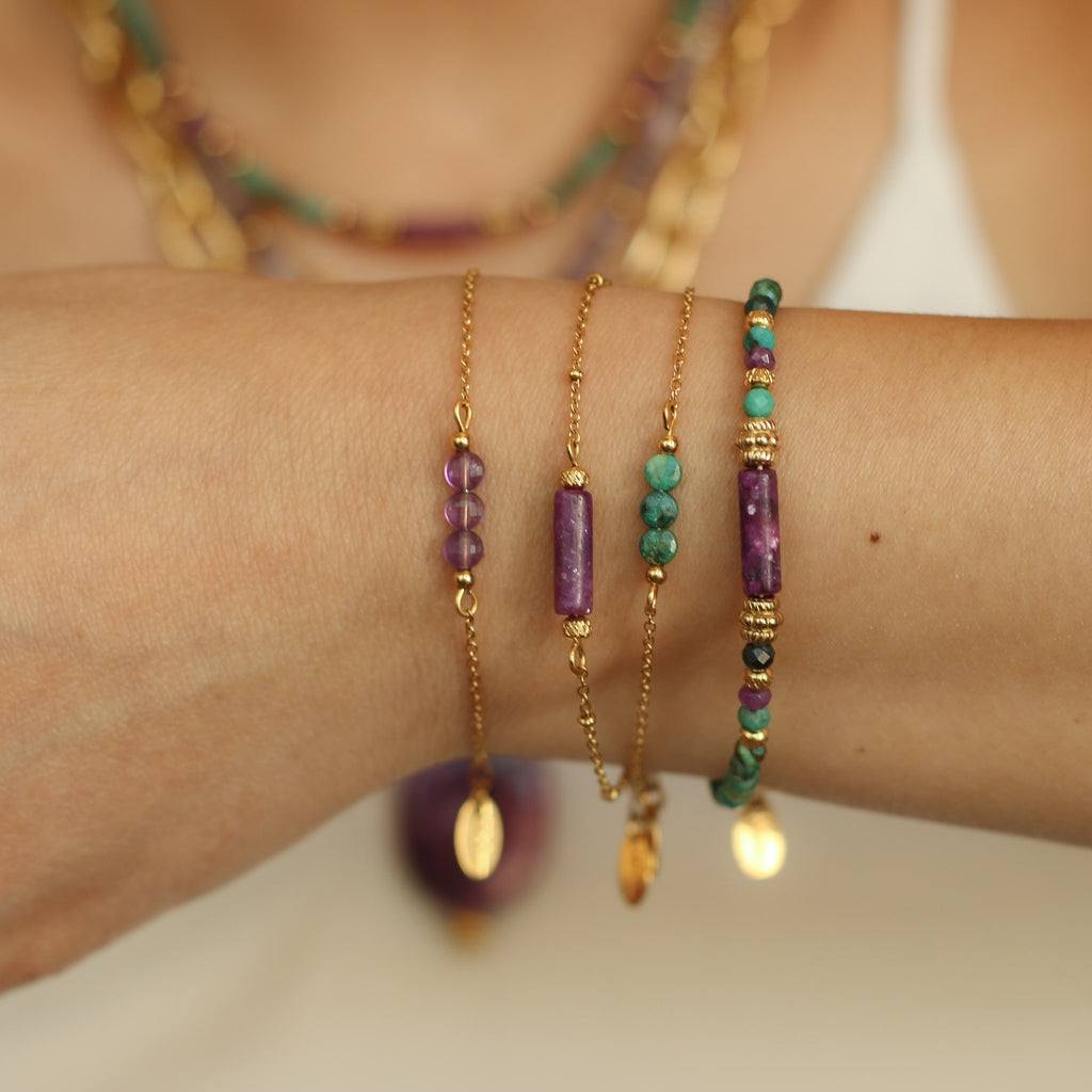bracelet perle acier améthyste créateur femme
