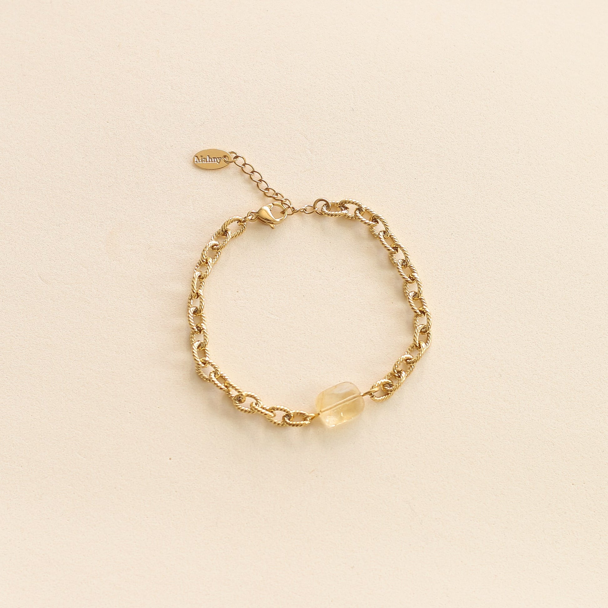 Bracelet Chaîne torsadée en acier inoxydable et Citrine 