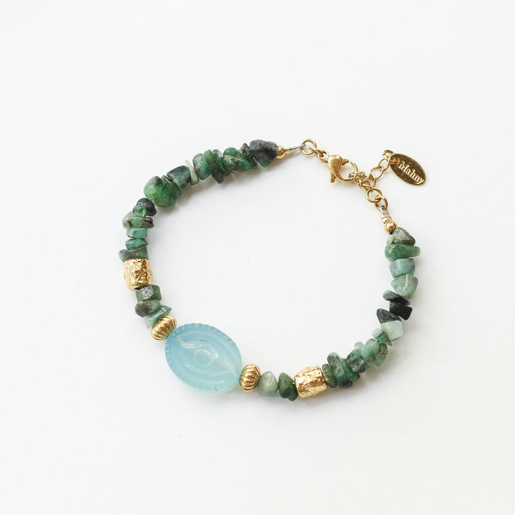 bracelet émeraude aigue marine œil pierre