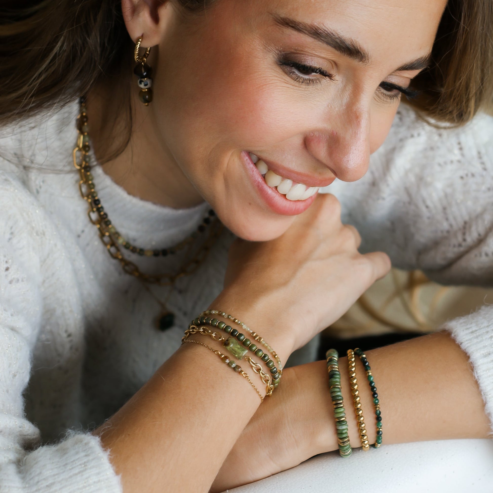 Bracelet Chaîne torsadé et Grenat Vert monté à la main en France