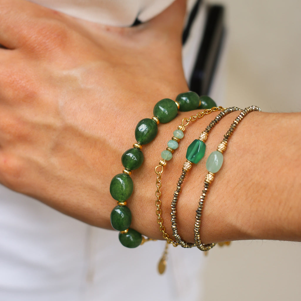 bracelet acier inoxydable pierre verte