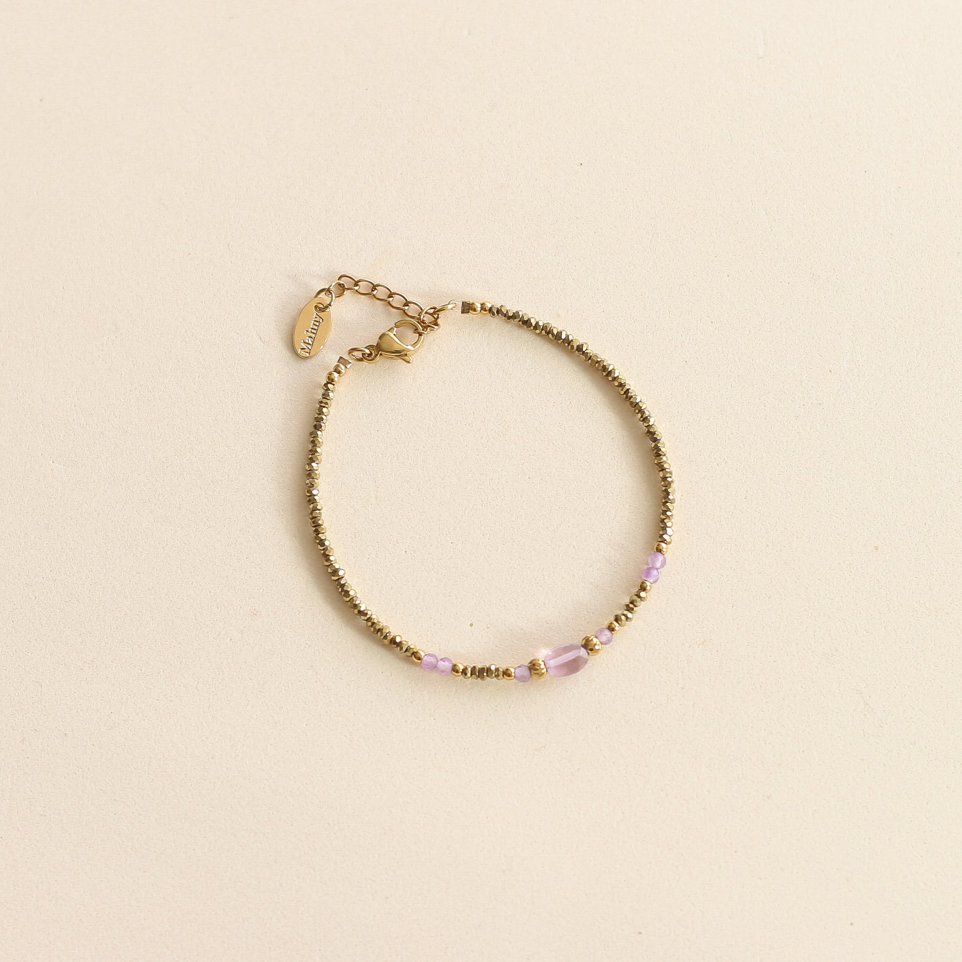 Bracelet en perles d'Hématite dorées et Améthyste violettes