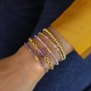Bracelet en perles d'Hématite Améthyste à superposer avec des chaines et pierres