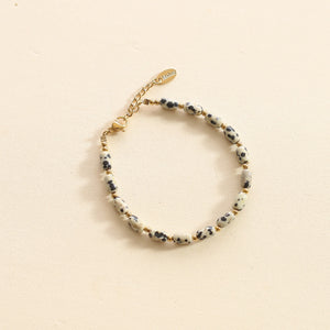 Bracelet Jaspe Dalmatien pierre naturelles blanches avec taches noire