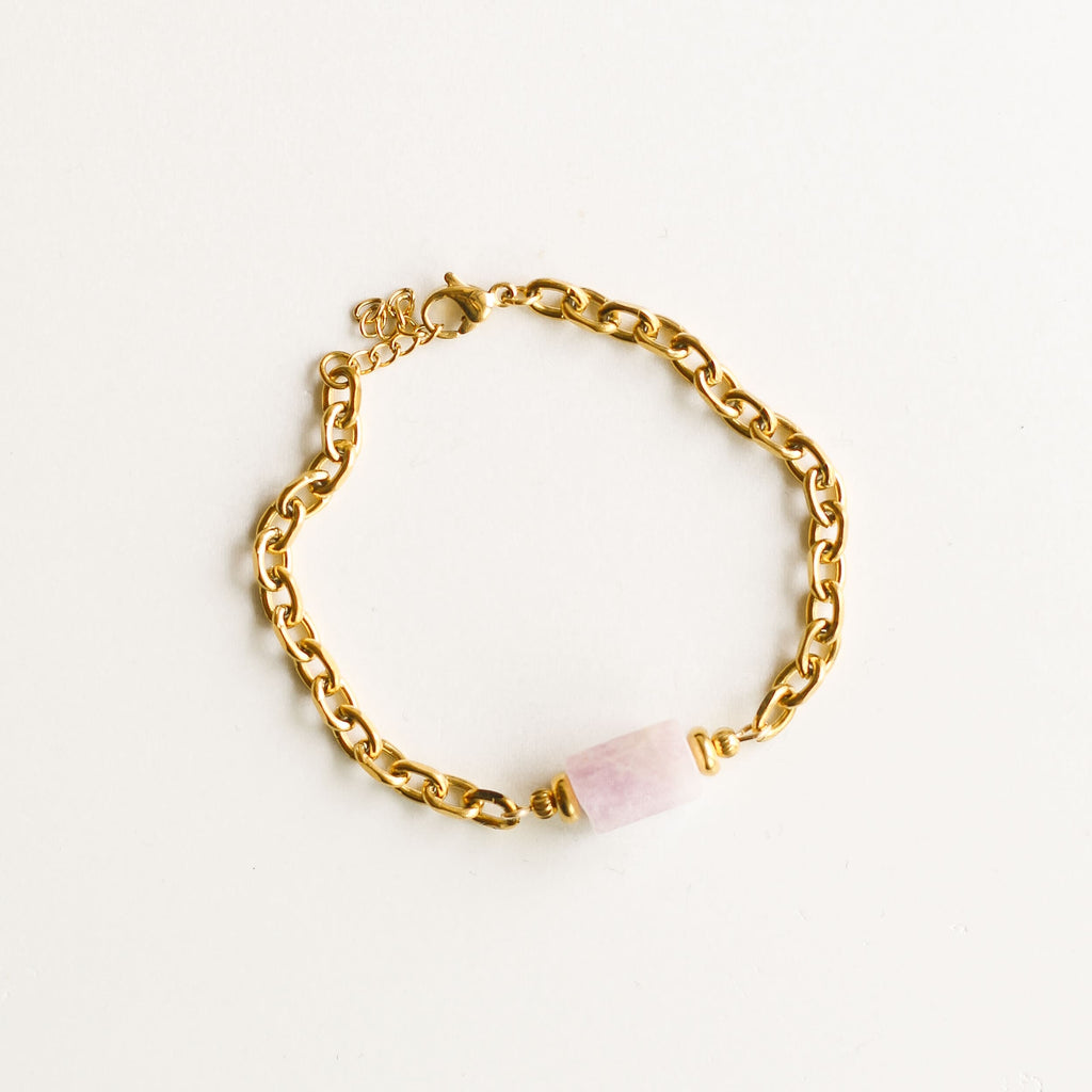 bracelet kunzite grosse chaîne doré rose