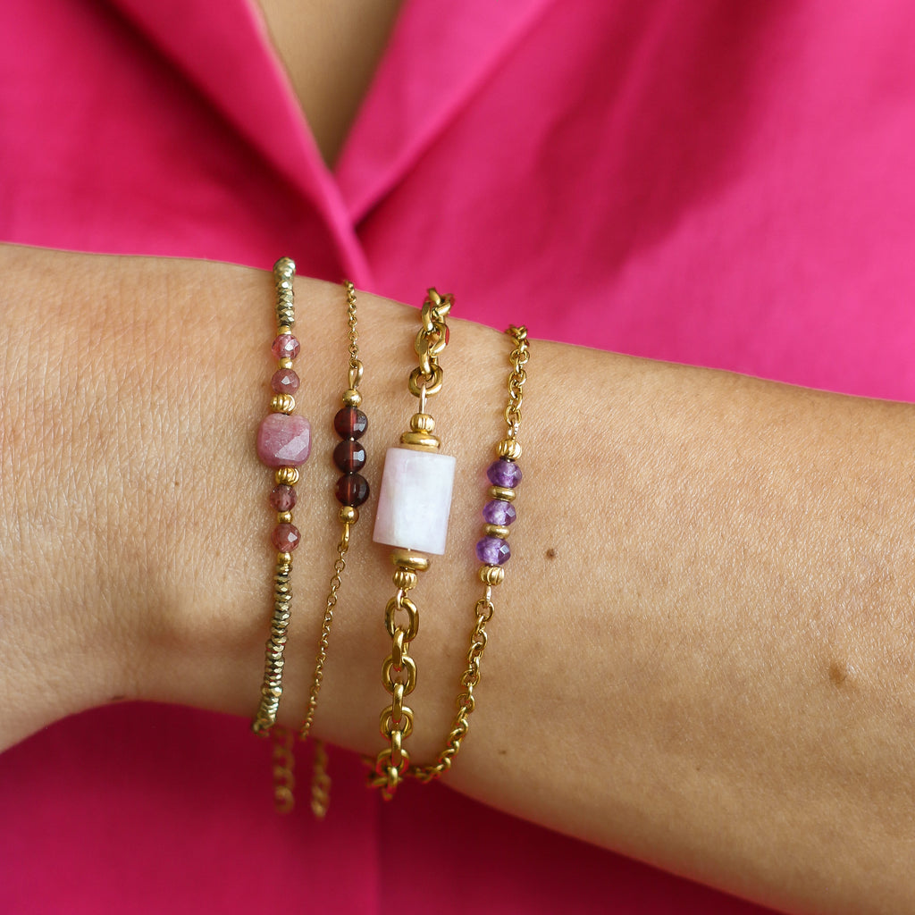 bracelet kunzite grosse chaîne doré inoxydable