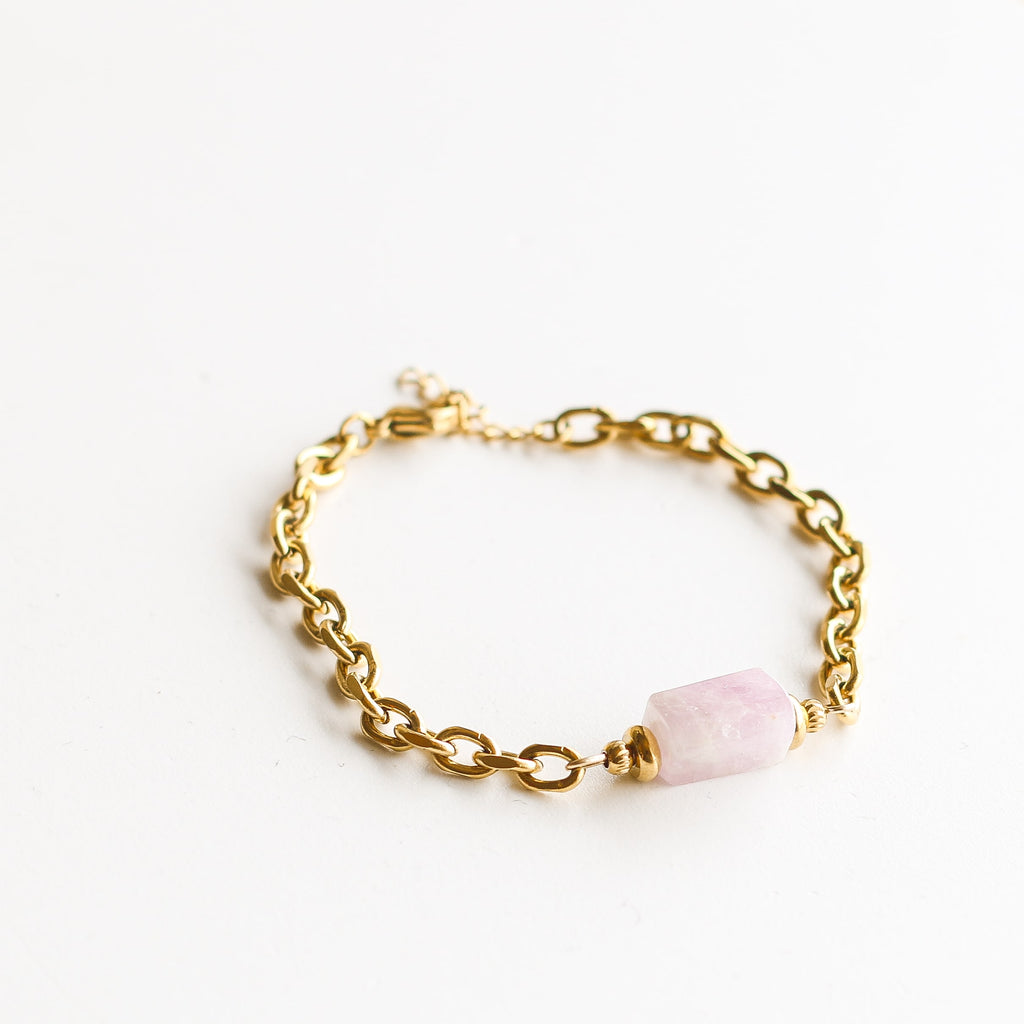 bracelet kunzite grosse chaîne lithothérapie femme