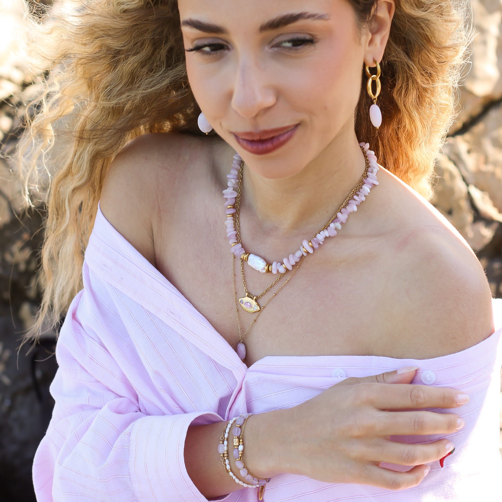 Bracelet Améthyste lavande chaîne striée