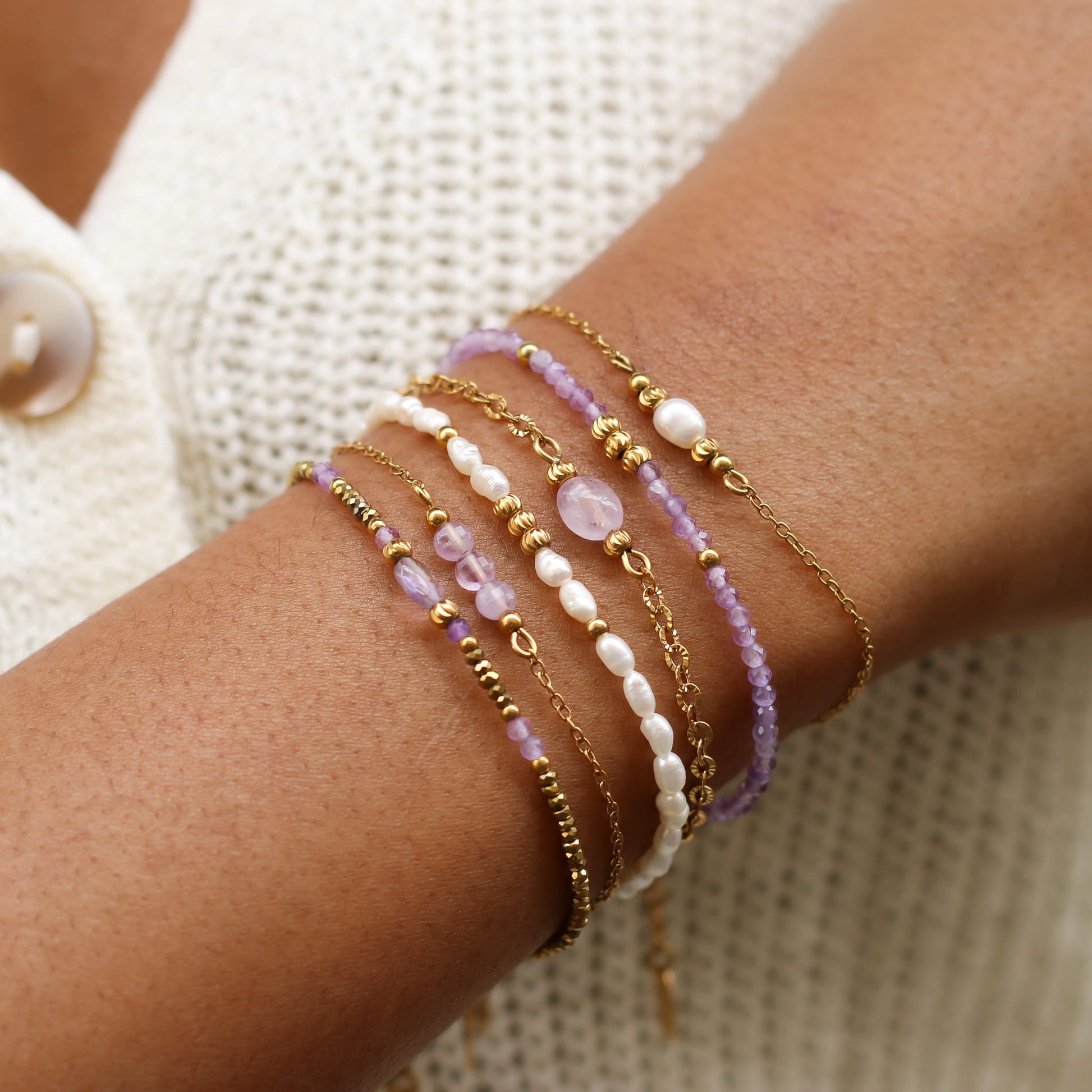 Bracelet Améthyste lavande chaîne striée