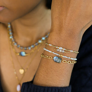 Bracelet Chaîne Labradorite fait en france avec de l'acier inoxydable durable