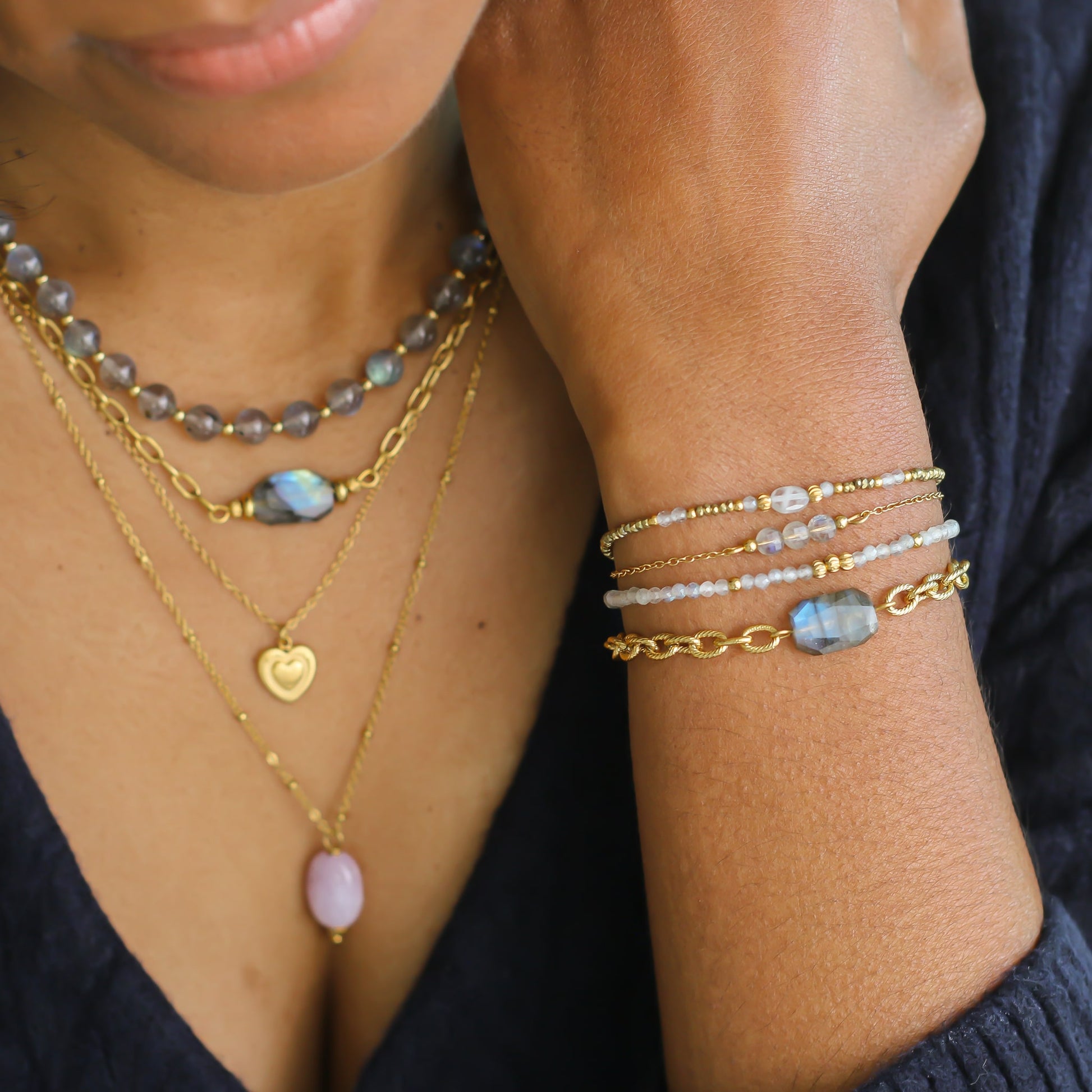 Bracelet perlé en Labradorite pierre fine naturelle de protection