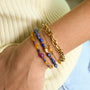 Bracelet Mosaïque Aventurine jaune et Rubis, gros plan sur la pierre, création Mahny bijoux pierres semi-précieuses.
