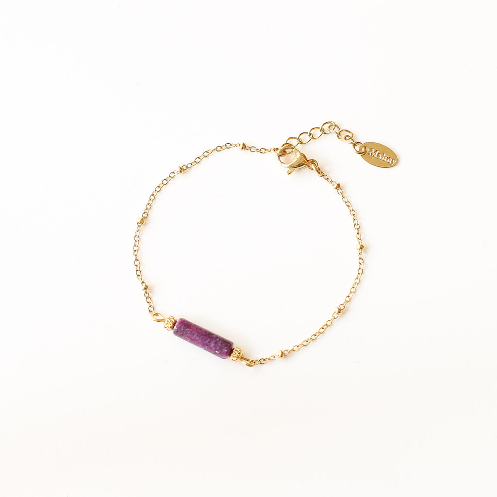 bracelet lépidolite violet acier doré pierre