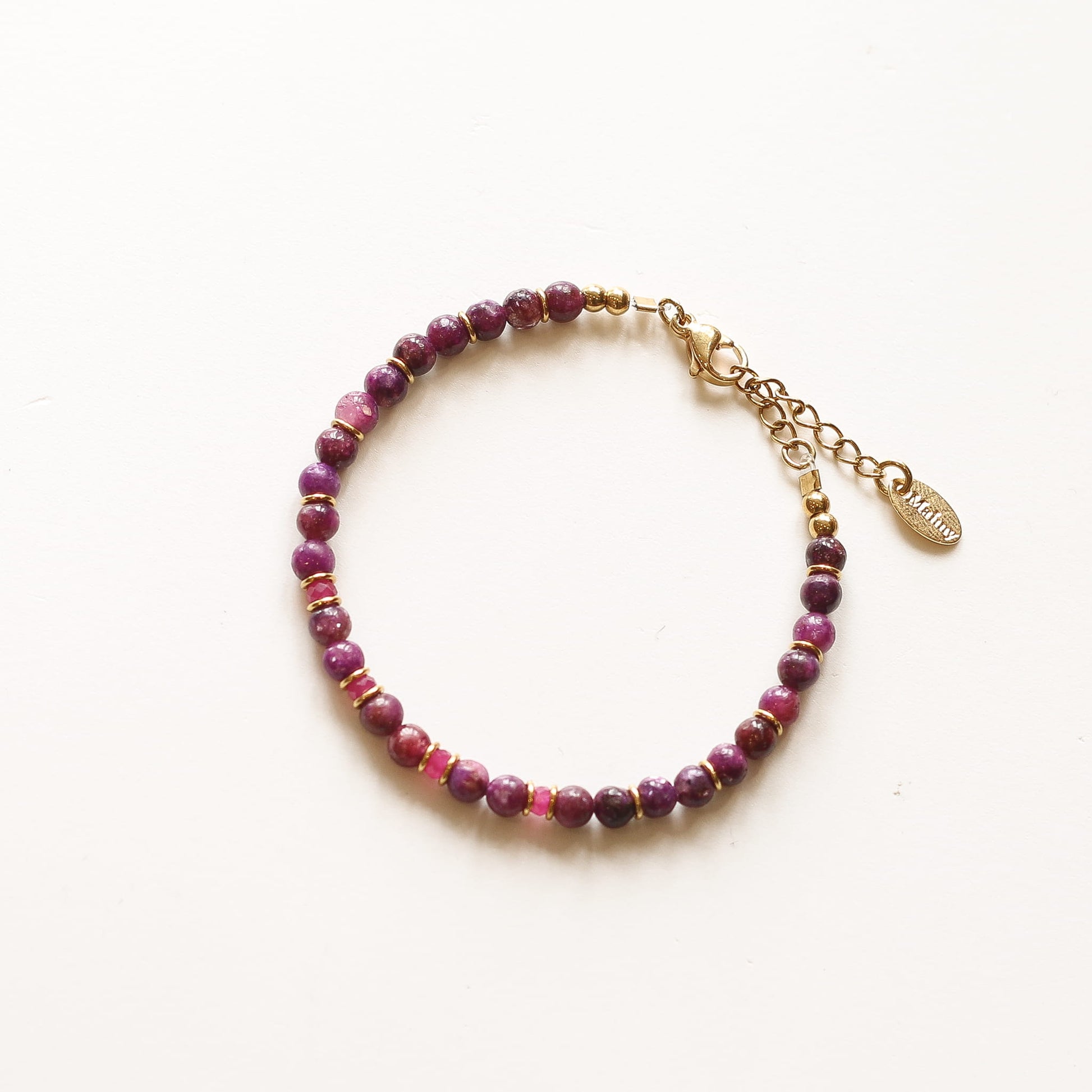 Bracelet Lépidolite et Rubis, Mahny bijoux pierre fine.