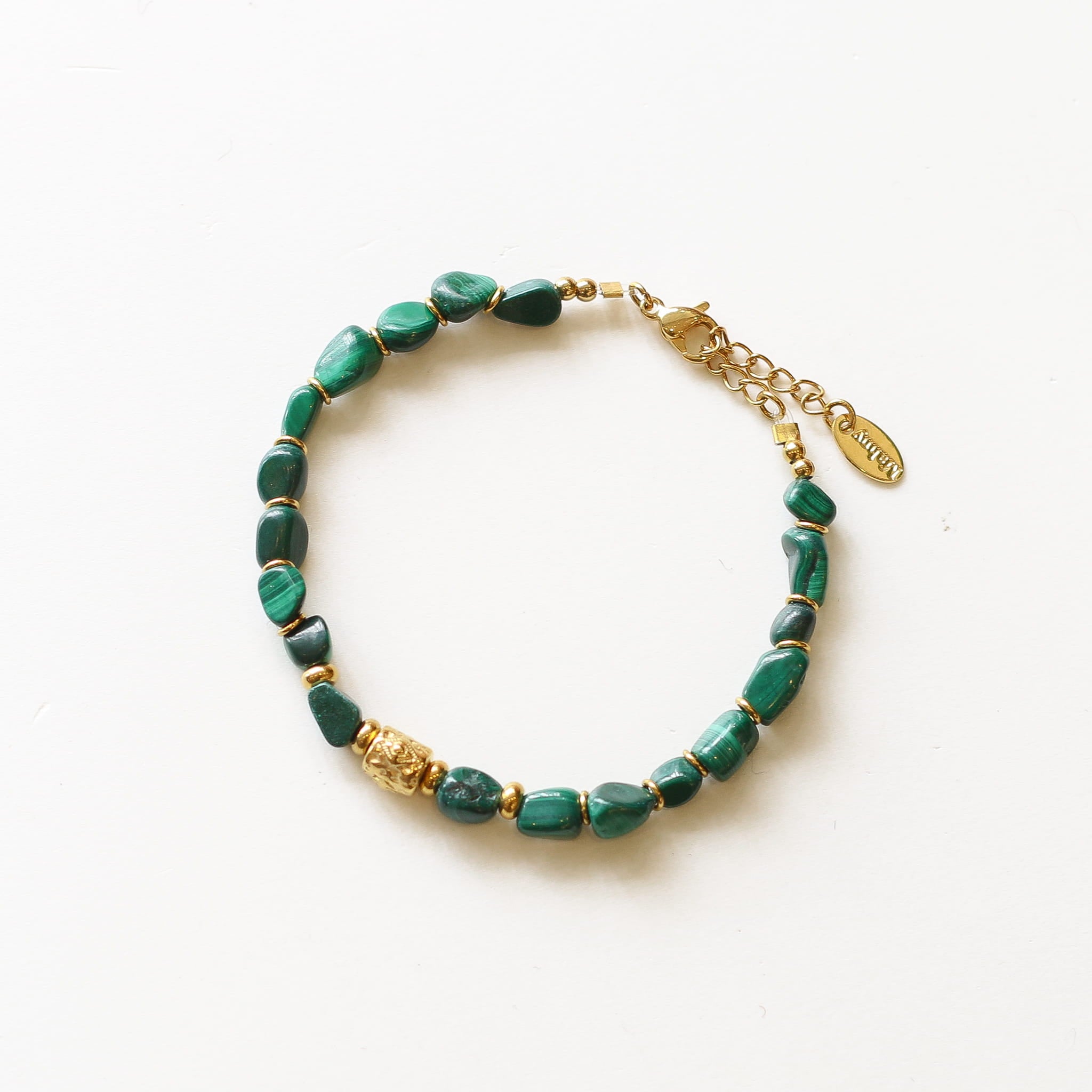 Bracelet Malachite pierre, Mahny pierres assemblées main, Paris.