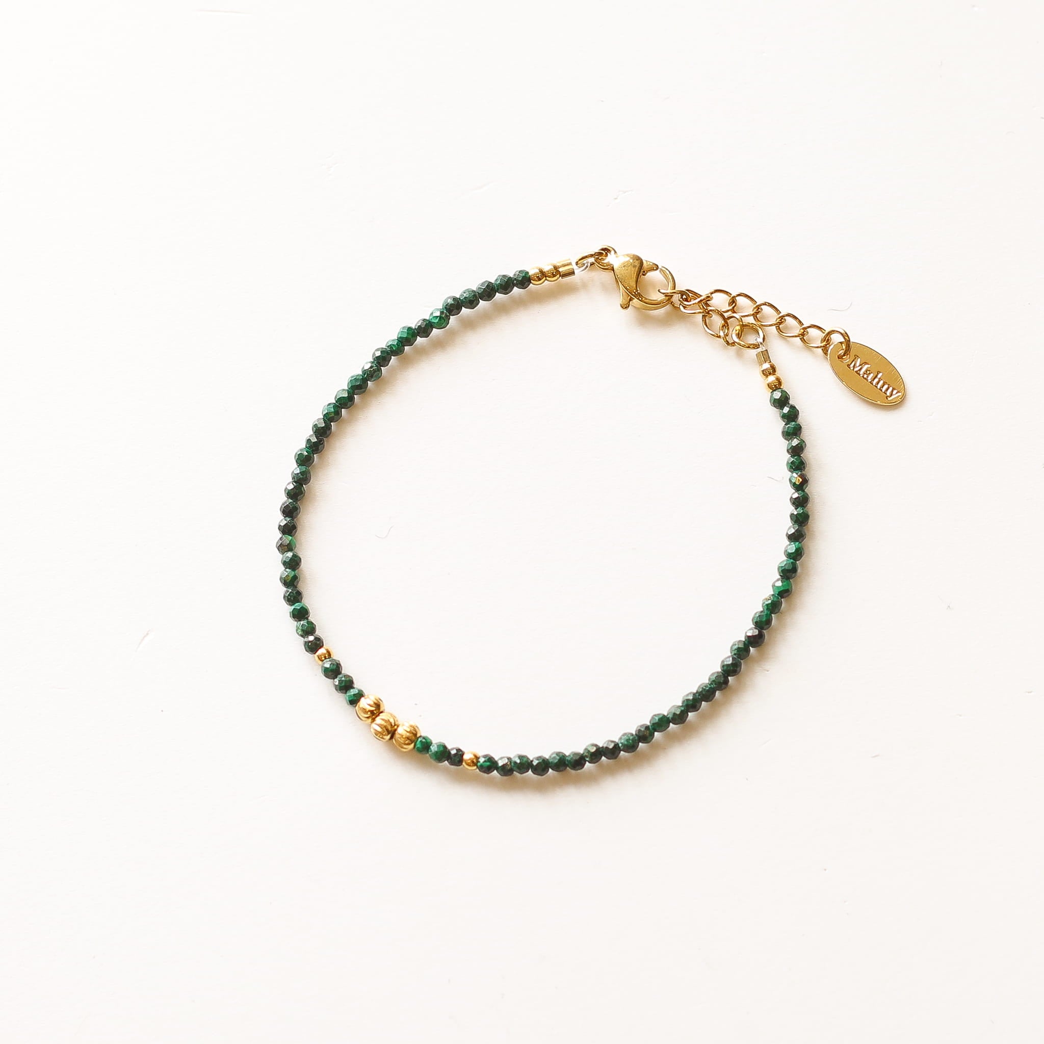 Bracelet Malachite perlé fin, Mahny bijoux pierre fine.
