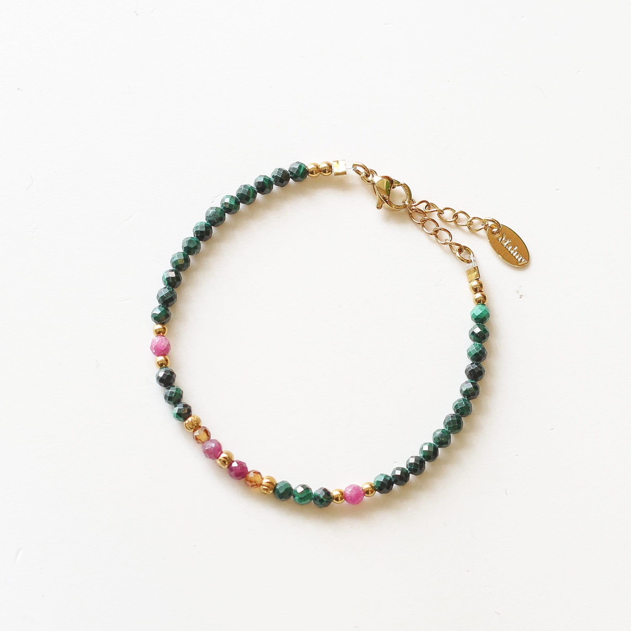 Bracelet Malachite et Rubis perlé, bijou femme pierres naturelles Mahny.